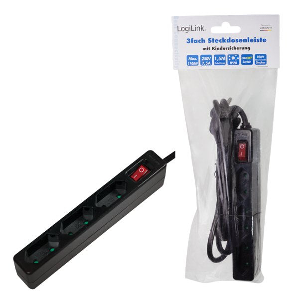 Logilink Lps230b Base Múltiple 1,5 M 3 Salidas Ac Negro