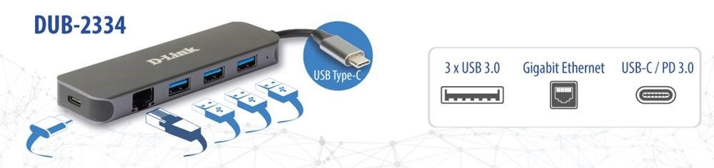 EAN 0790069468612 - D-Link DUB-2334 base para portátil y replicador de puertos Alámbrico USB Tipo C Gris imagen 3