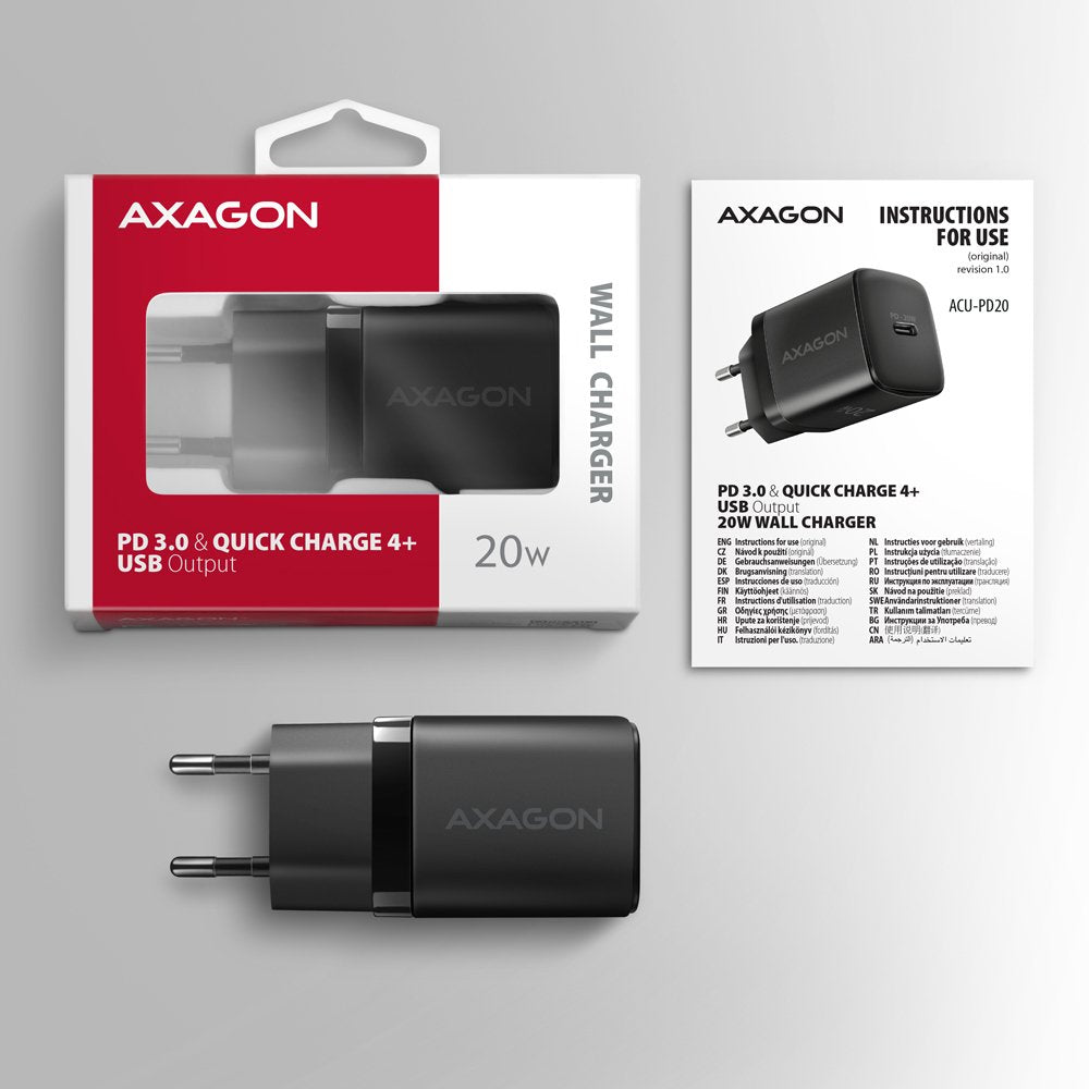 EAN 8595247908292 - Axagon ACU-PD20 wall charger 1x QC3.0/AFC/FCP/PD type-C, 20W, black Teléfono móvil, Smartphone, Reloj int imagen 8