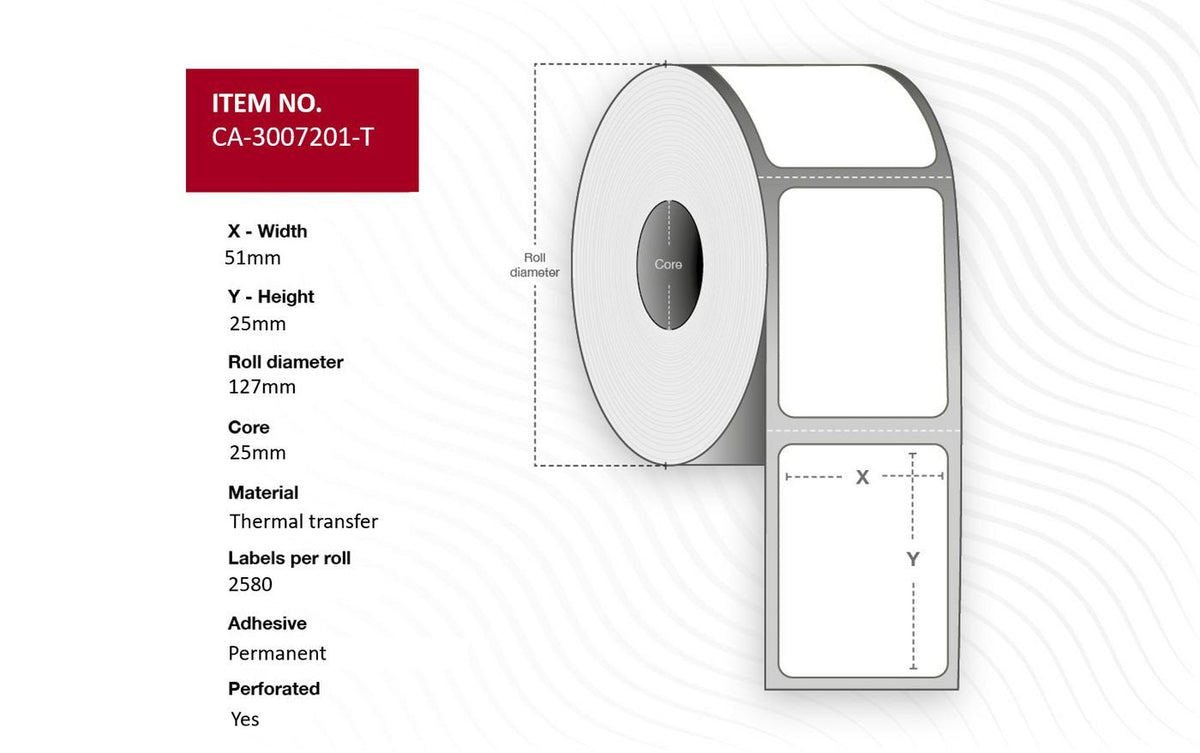 Label 51 X 25mm, Core 25mm, Thermal Transfer, Coated,