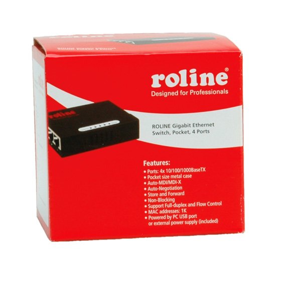 Roline Gigabit Ethernet Switch, Pocket, 4 Ports