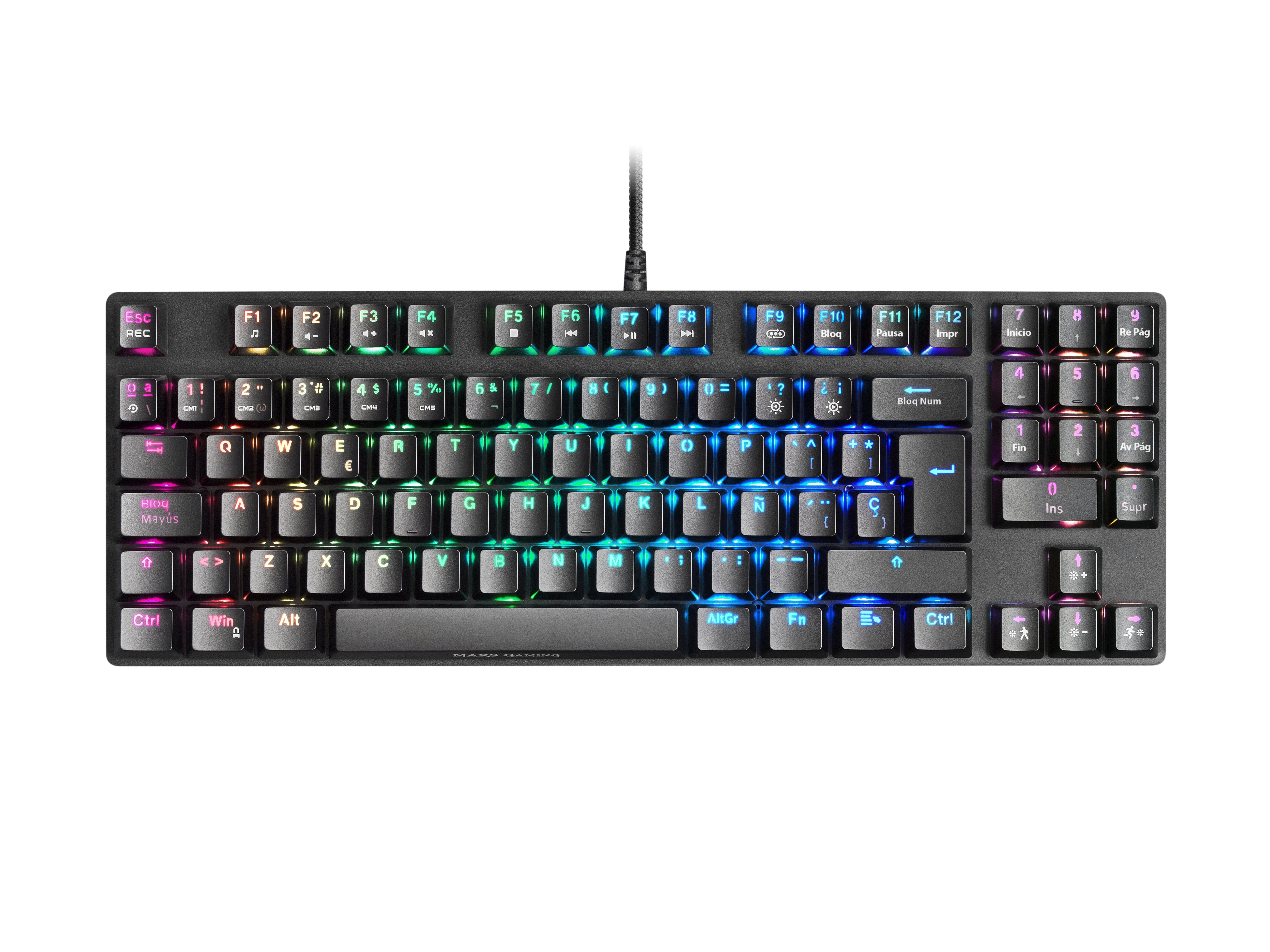 Teclado Español Mars Gaming Mkrevoprobes Negro, Gaming Rgb Mecánico, Tkl+ Num, Switch Azul
