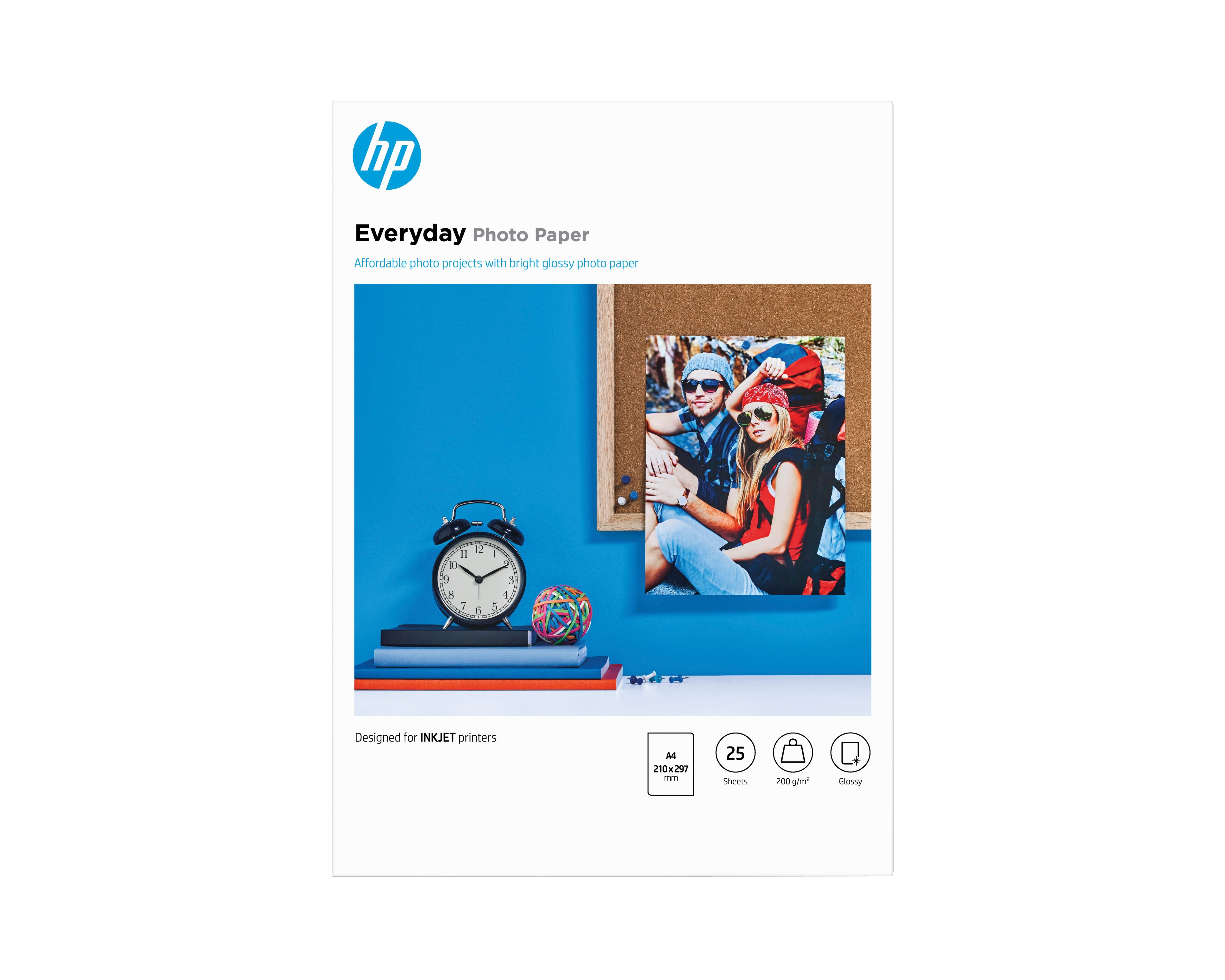 EAN 0829160102795 - HP Everyday Photo Paper, Glossy, 200 g/m2, A4 (210 x 297 mm), 25 sheets Negro, Azul, Blanco Semi-brillo imagen 1