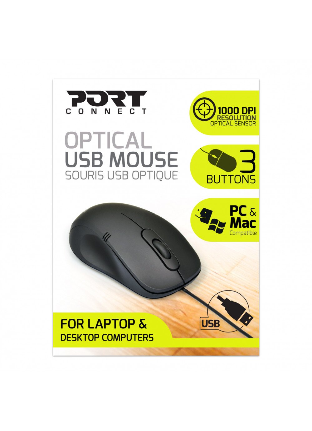 Port Designs 900400-Pro Ratón Ambidextro Usb Tipo A Óptico 1000 Dpi