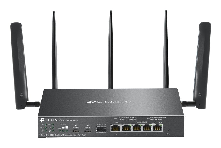 Tp-Link Er706wp-4g Router 4g+ Cat 6 Simx2 Wifi Ax3000 5xge Wan/Lan (4xpoe+) 1xsfp