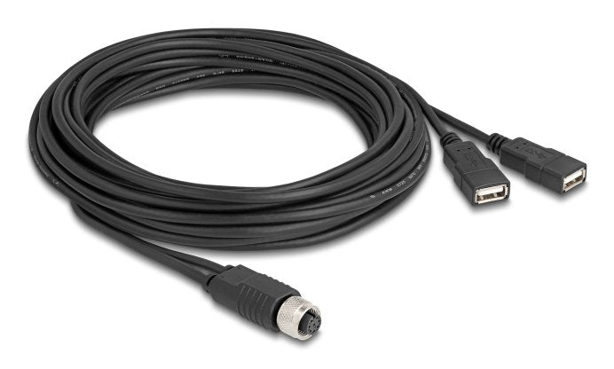 Delock M12 Cable A-Kodiert 8 Pin Buchse Zu 2 X Usb 2.0 Typ-A Buchse 5 M Schwarz