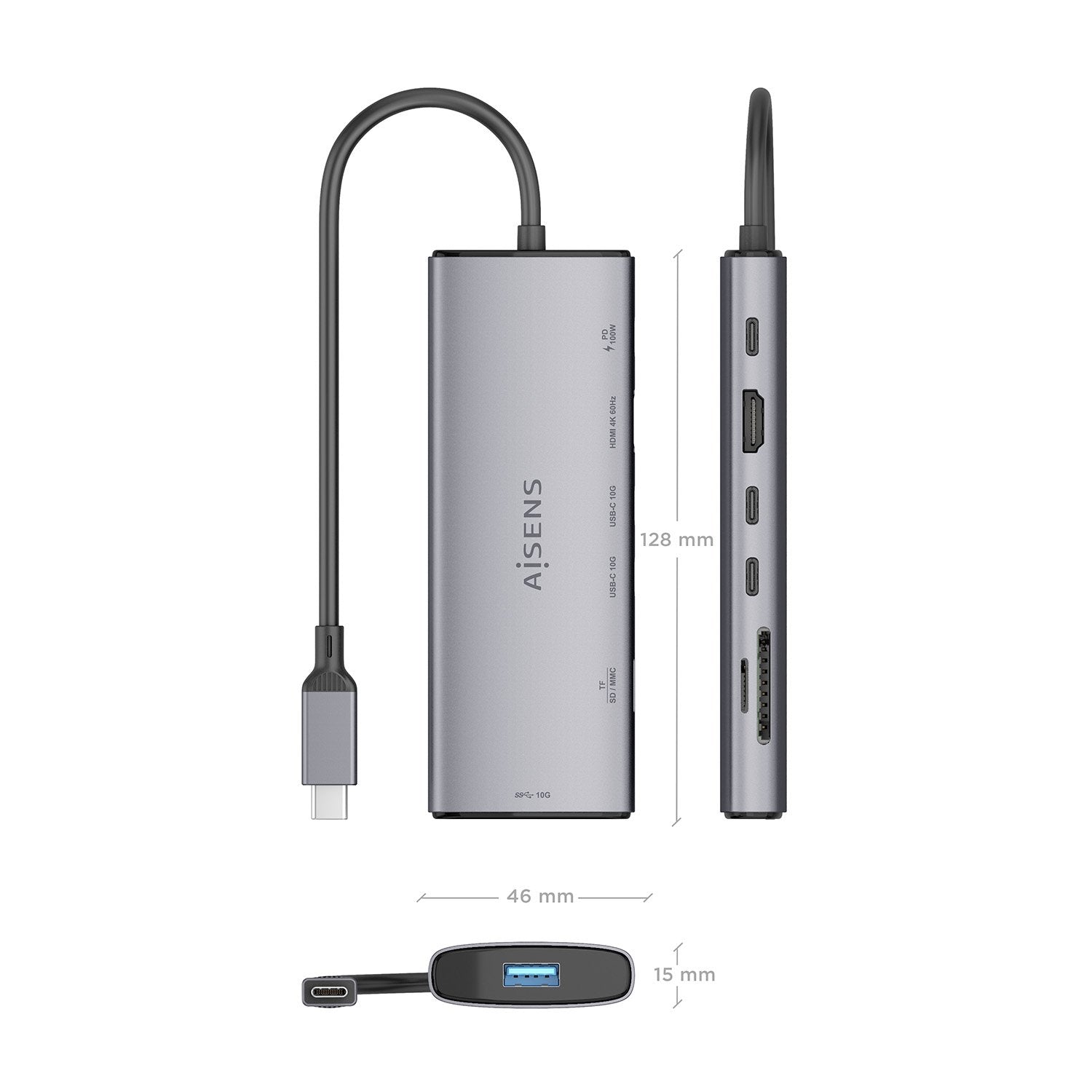 EAN 8435739903599 - AISENS ASUC-7P031-GR base para portátil y replicador de puertos Alámbrico USB 3.2 Gen 1 (3.1 Gen 1) Type- imagen 4