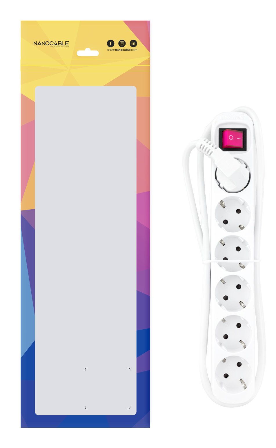 Nanocable Regleta De Proteccion Con 6 Shuckos - Cable De 1.40m - Interruptor On/Off - Blanco