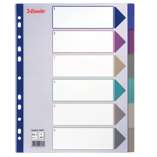 Esselte Pp A4 Maxi Dividers 6pcs Mix Colors (20647)