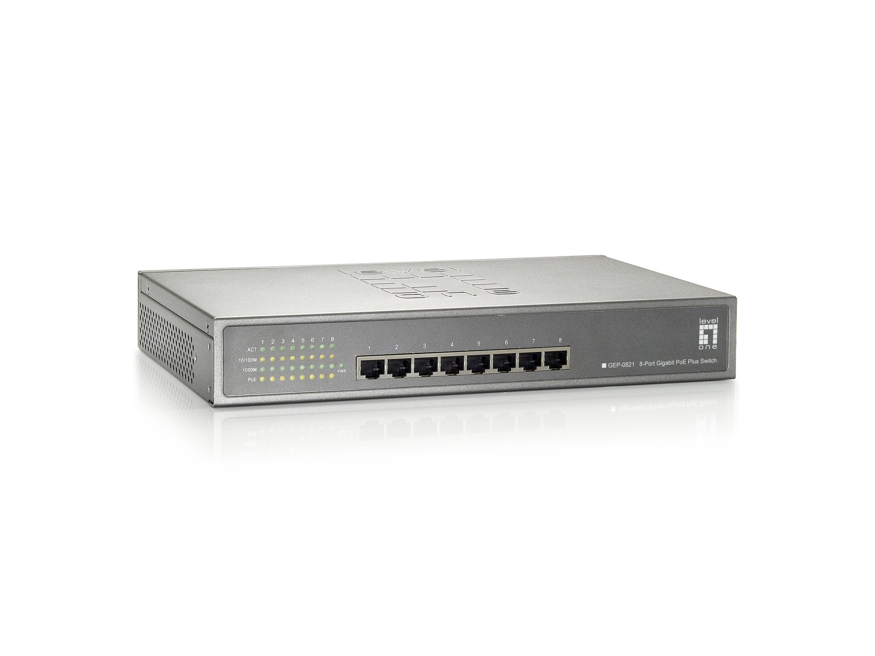 Switch Level One Gep-0821 No Gestion 8p Poe 10/100/1000 Poe Plus 123.2w