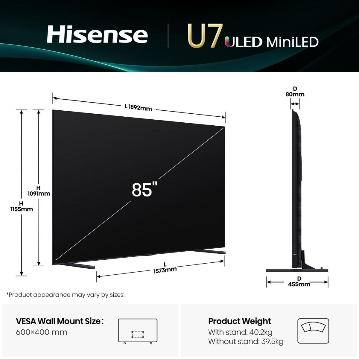 EAN 6942351421445 - Hisense 85U7Q 2,16 m (85") 4K Ultra HD Smart TV Wifi Negro 450 cd / m² imagen 2