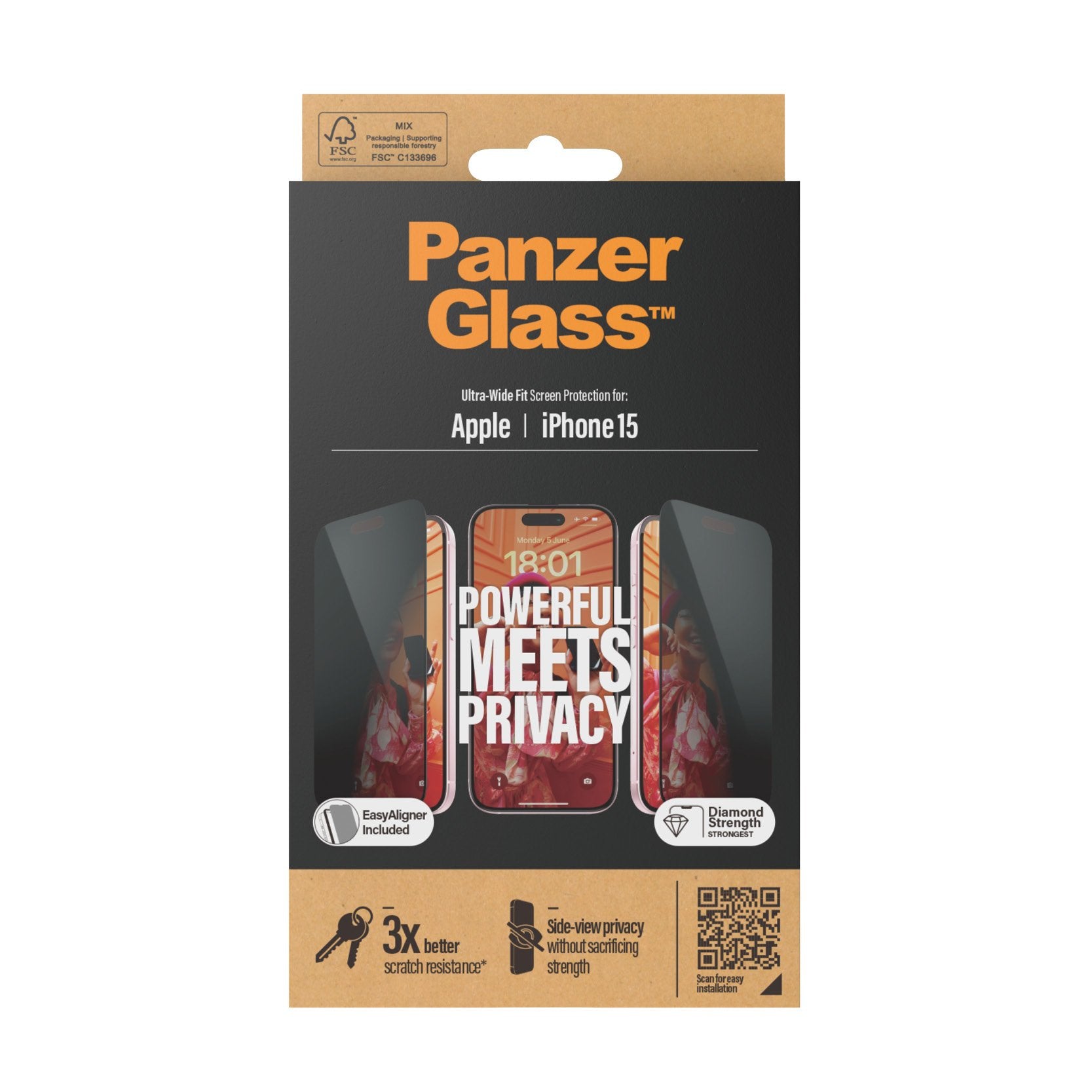 EAN 5711724128097 - PanzerGlass ® Privacy Screen Protector iPhone 15 | Ultra-Wide Fit w. EasyAligner Protector de pantalla Ap imagen 3