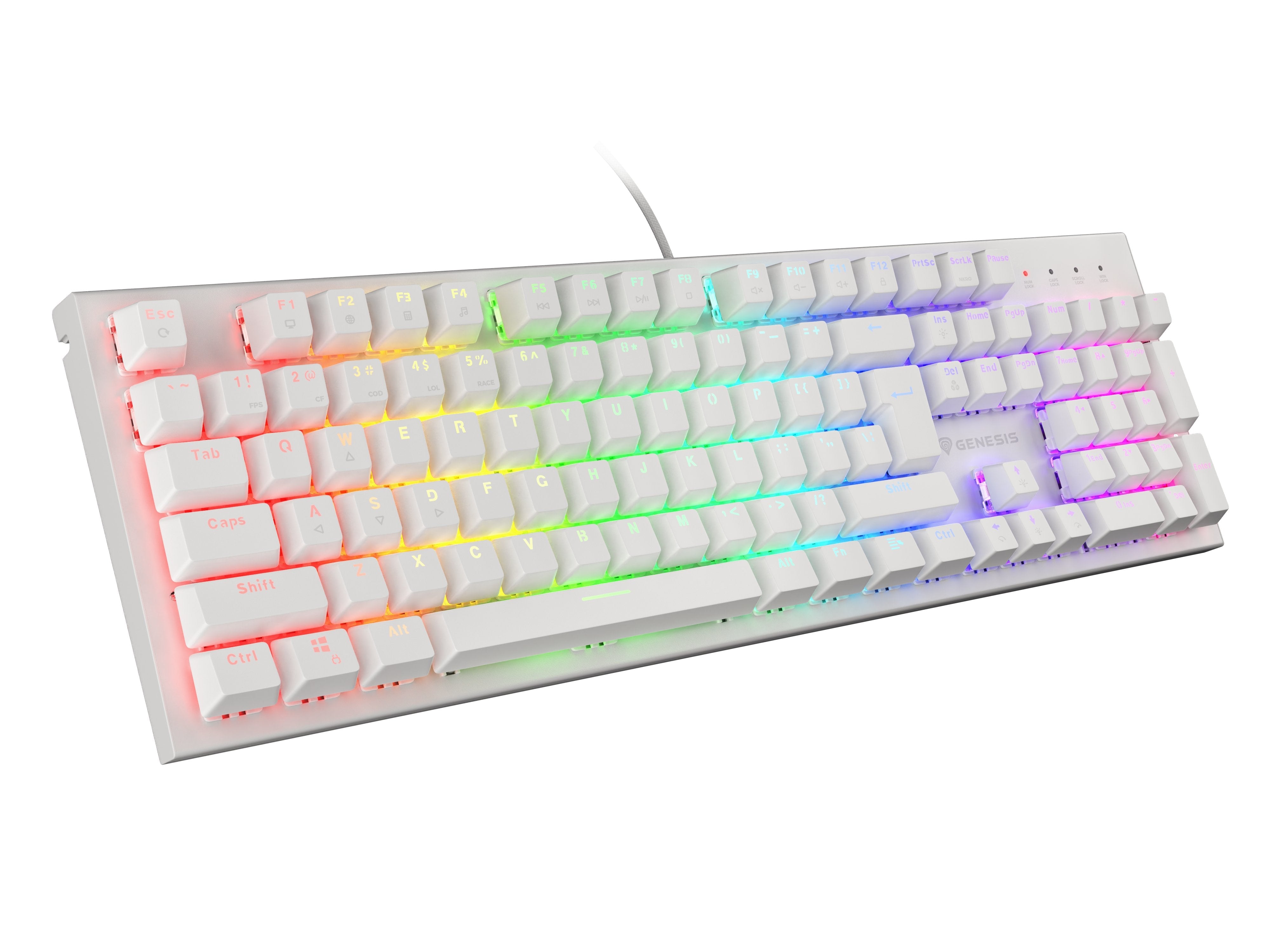 Teclado (Ingles) Mecánico Gaming Genesis Thor 303 Blanco Ee. Uu. Rgb