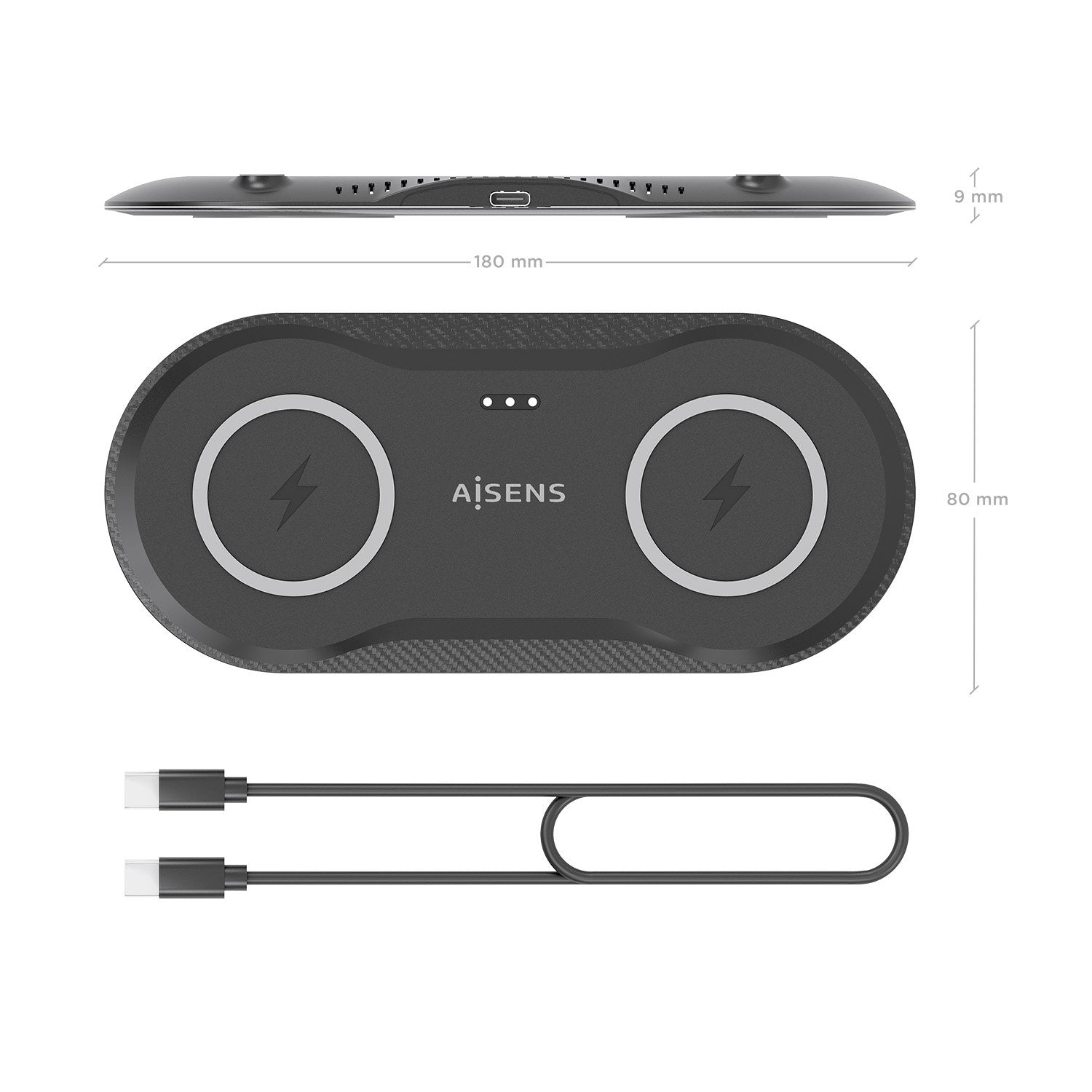Aisens Cargador Inalambrico Usb-C 15w 2 En 1 Para Movil Auriculares, Negro