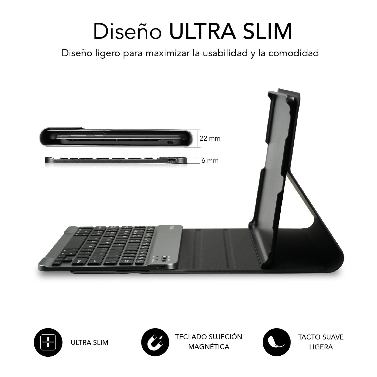 EAN 8436586742157 - SUBBLIM SUBKT3-BTS055 teclado para móvil QWERTY Español Bluetooth Negro, Gris imagen 2