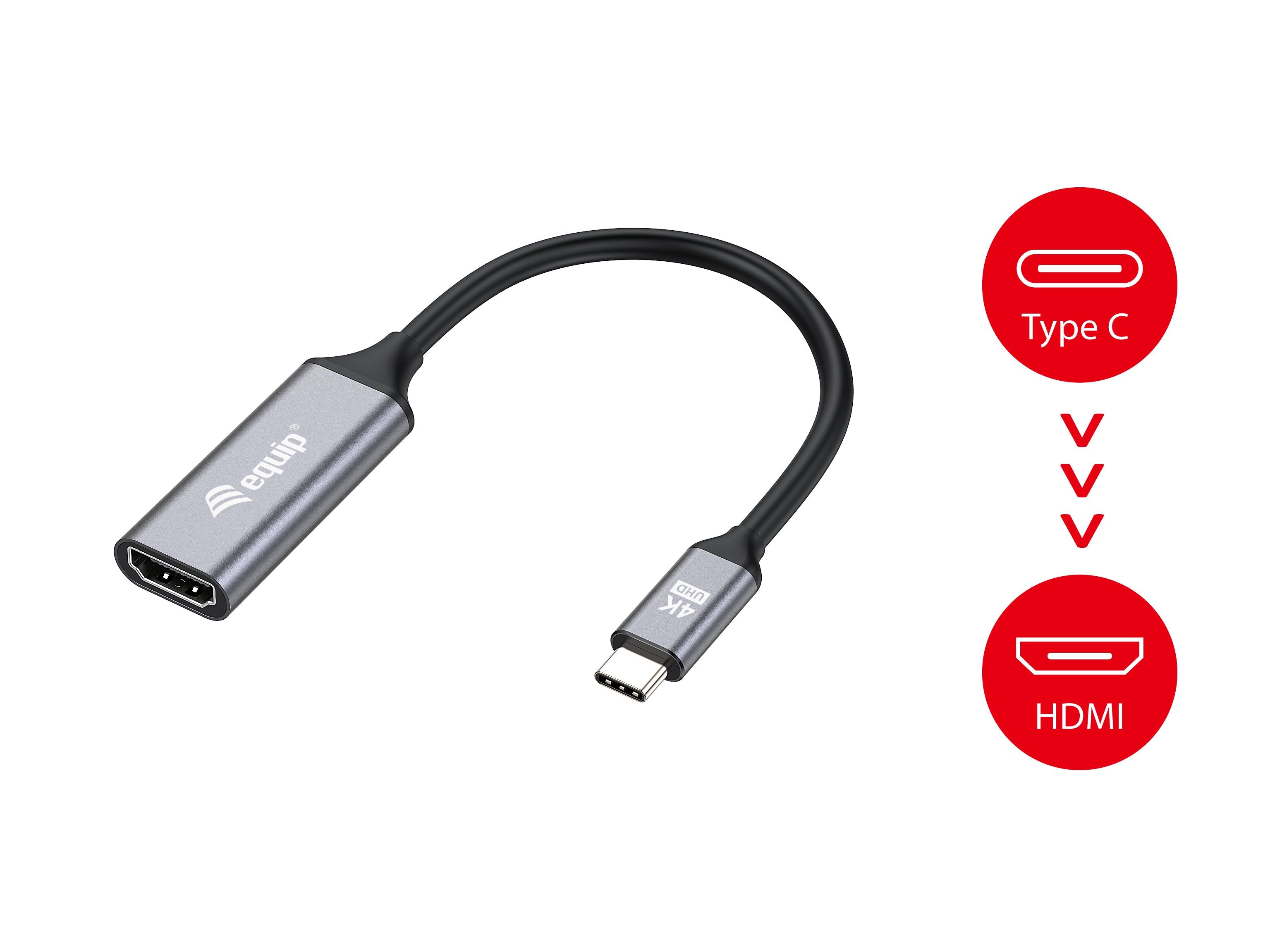 Equip 133491 Adaptador Usb-C -> Hdmi 2.0 4k60hz 0.15m Negro, Gris