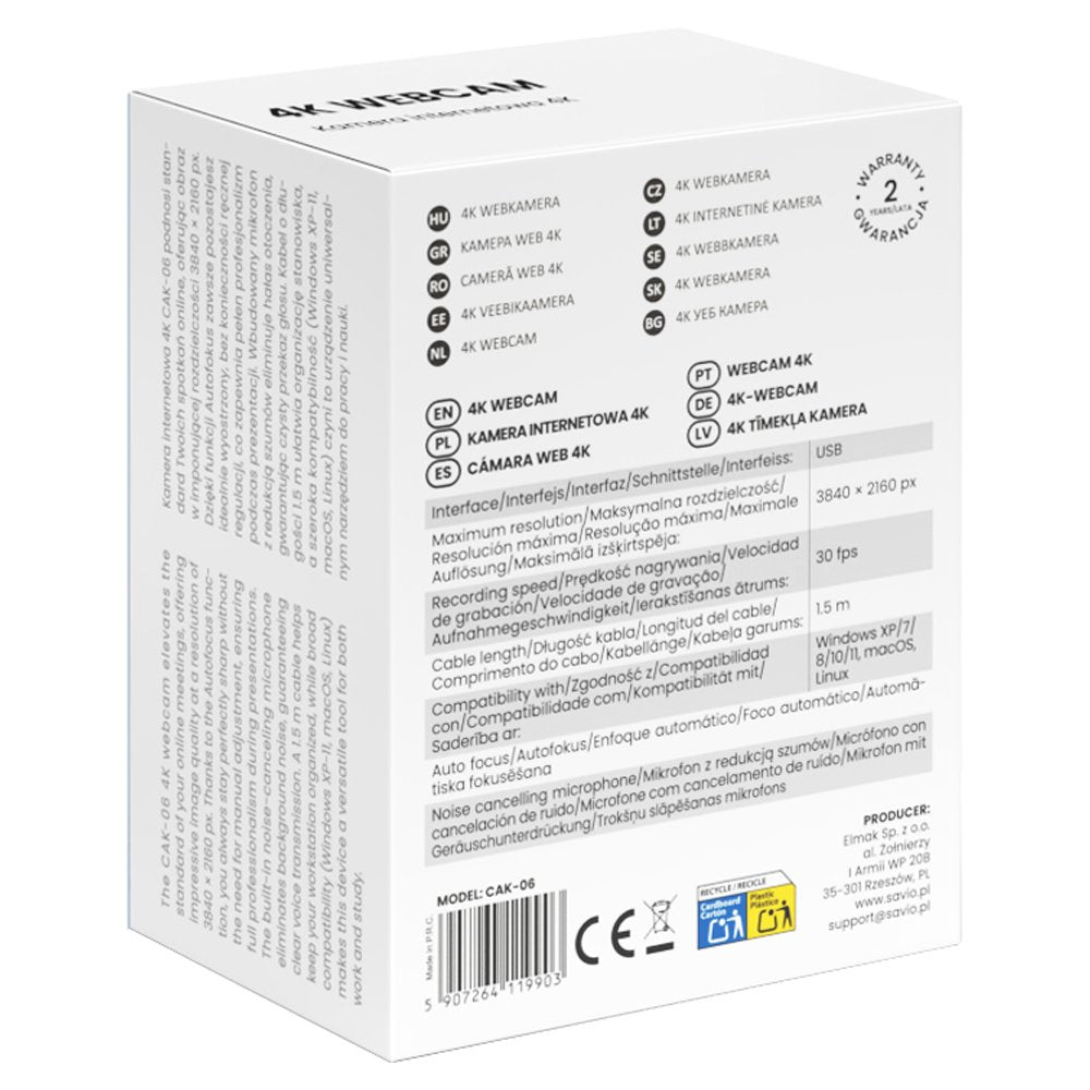 Cámara Savio Web 4k Cak-06