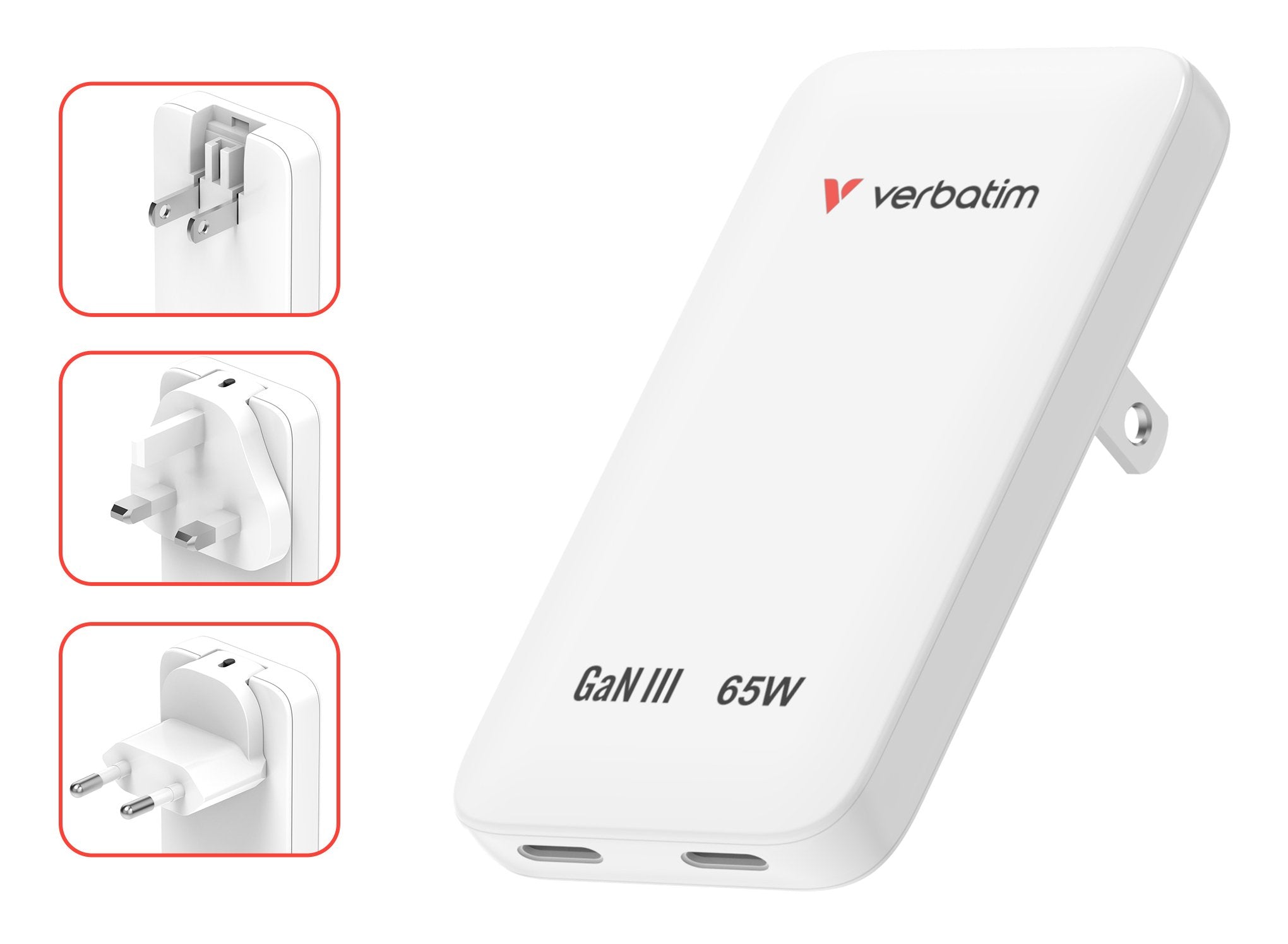 Verbatim Slim Gan Charger 2 Port 65w Eu Uk Us Blanco