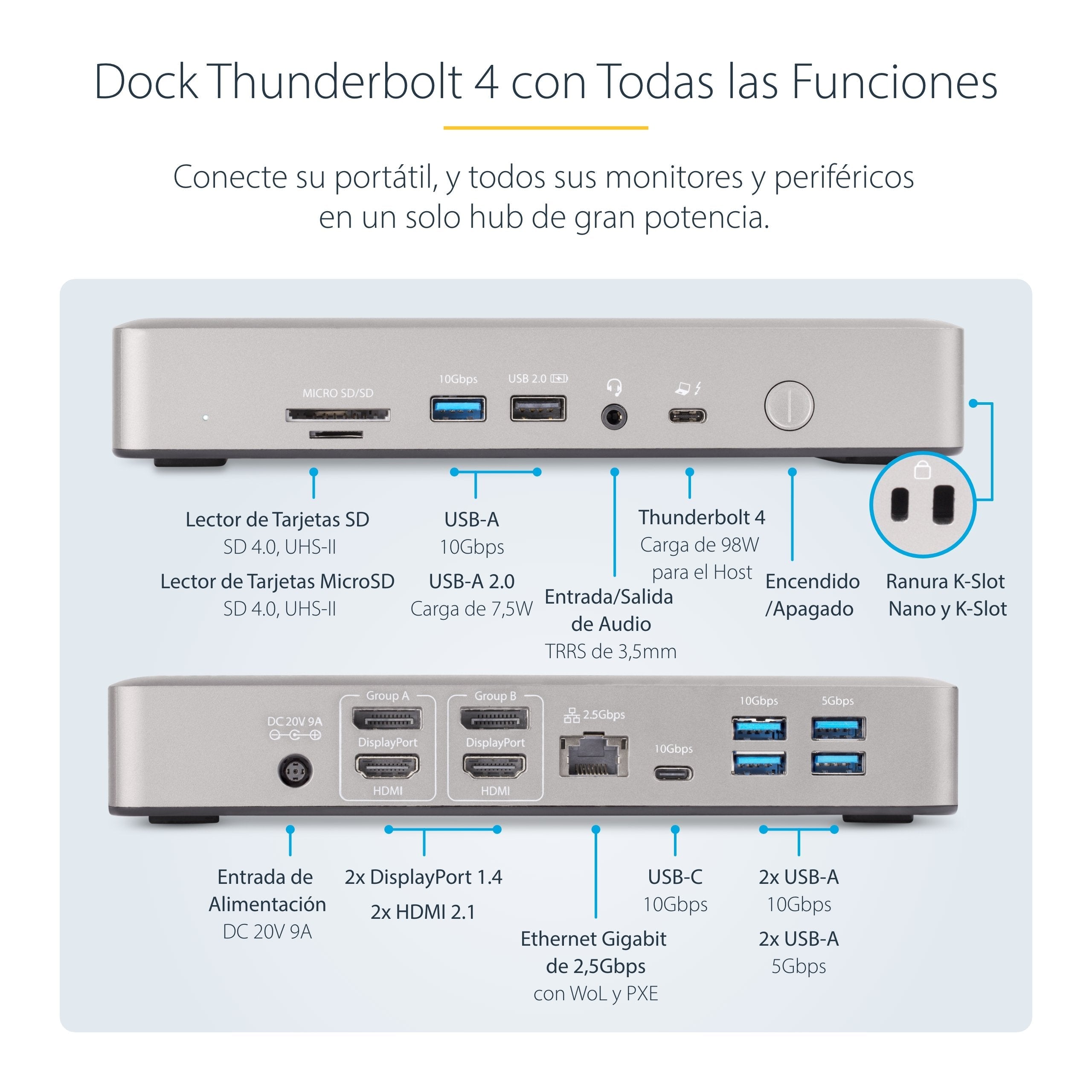 Startech.Com Thunderbolt 4 Multi-Display Docking Station, Quad/Triple/Dual Monitor Dock, 2x Hdmi/2x Displayport, 7x Usb
