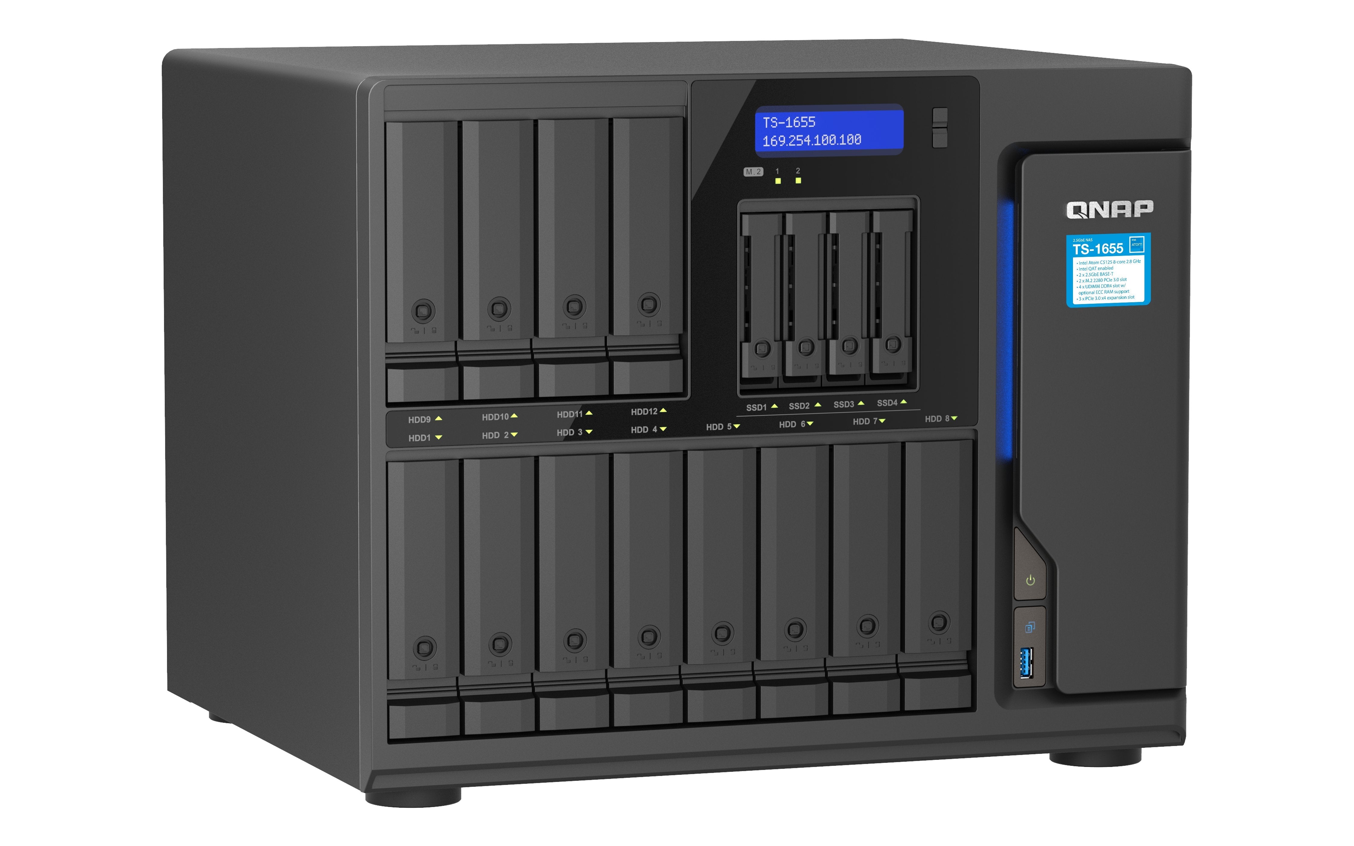 Nas Qnap Ts-1655-8g 16-Bay Nas, Intel Atom C5125 8-Core/8-Thread 2.8ghz Processor