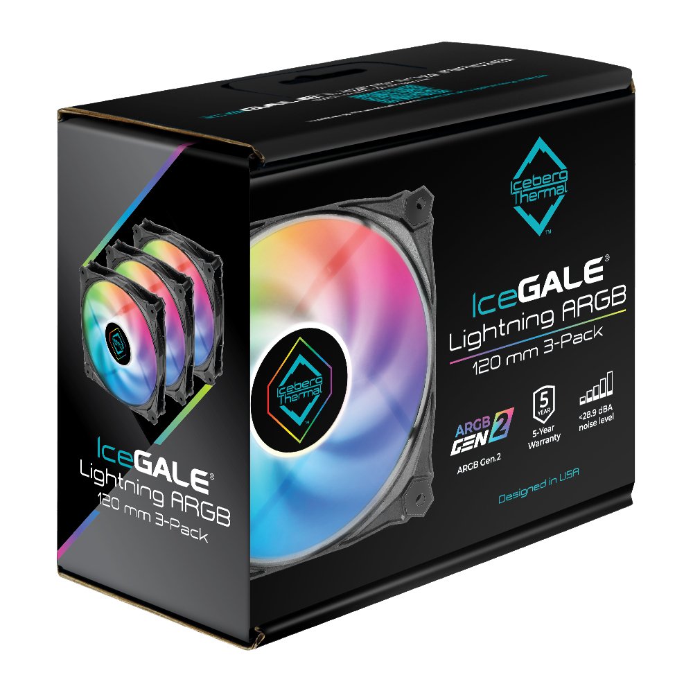 Iceberg Thermal Icegale Lightning Argb Ventilador 12 Cm Negro 3 Pieza(S)