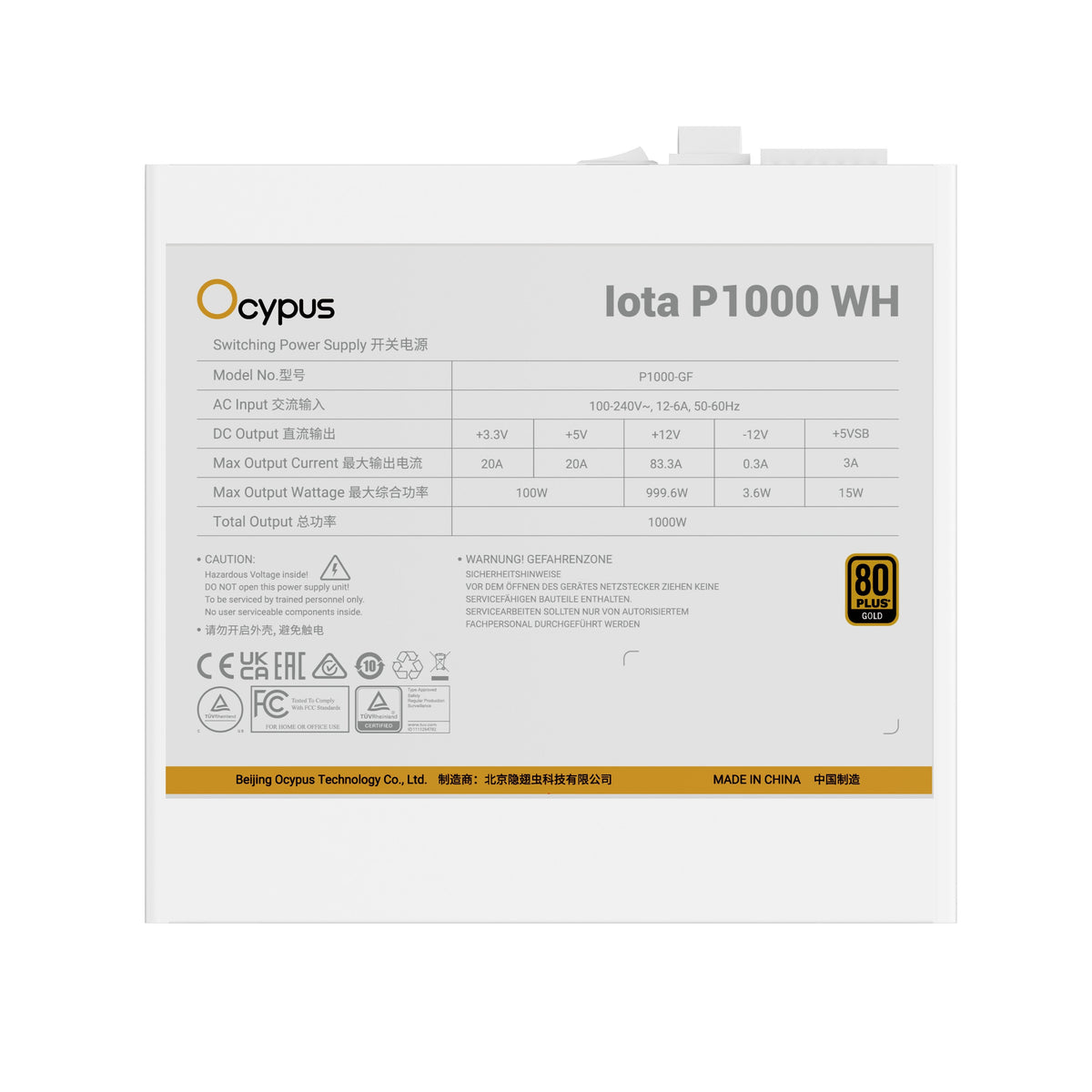Fuente De Alimentación Ocypus Iota P1000 1x Gpu De Alta Potencia De 12 Pines, 3x Pcie, Gestión De Cables, 1000 Vatios Blanco Iota-P1000-G1ffw