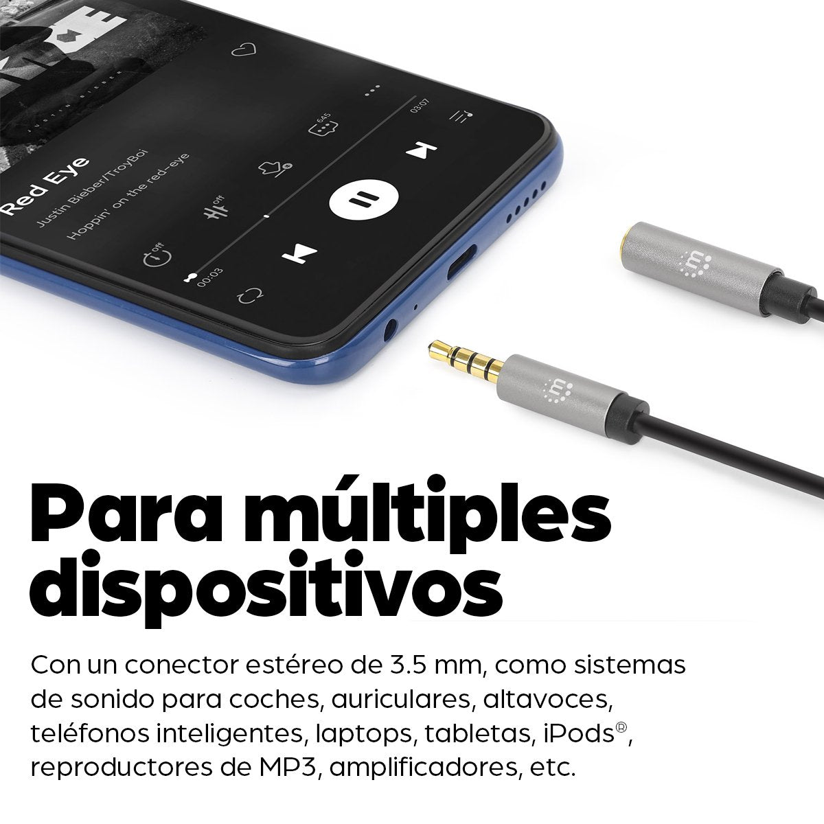 EAN 0766623356046 - Manhattan 356046 cable de audio 3 m 3,5mm Negro, Plata imagen 8