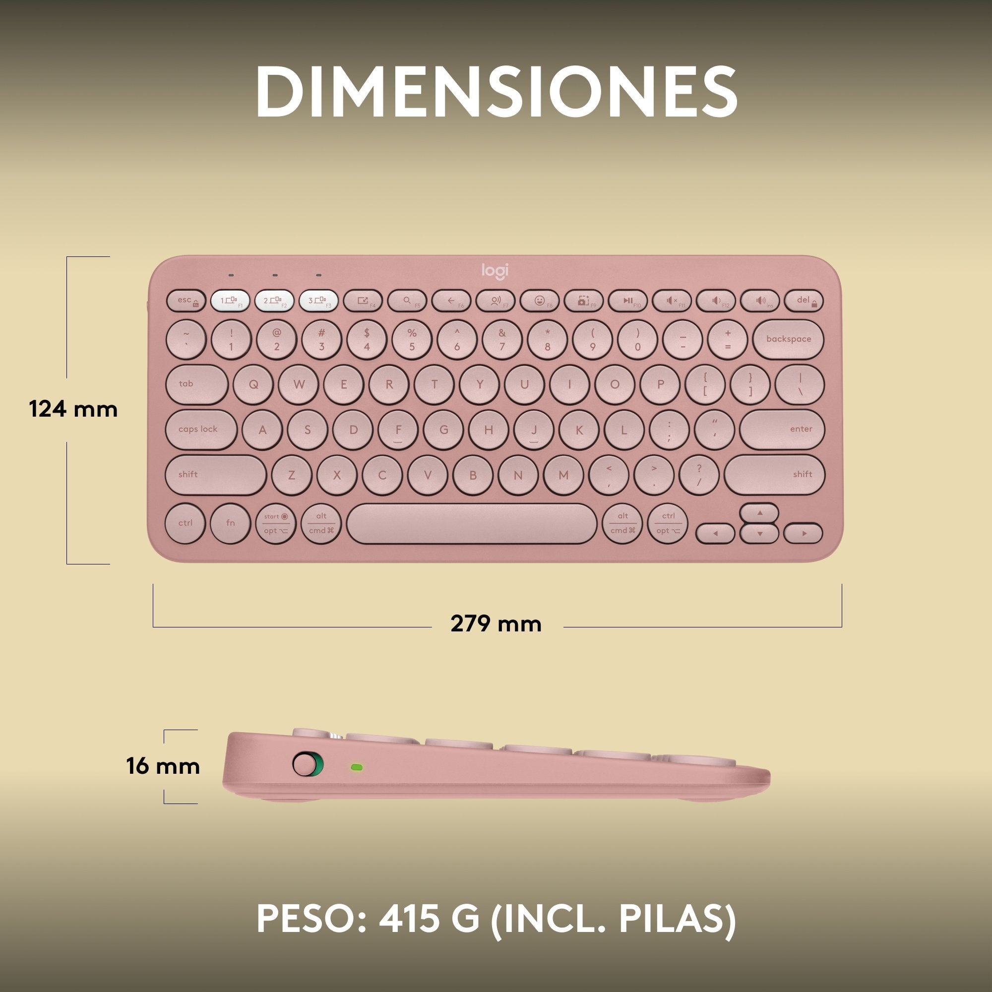 Teclado Español Logitech Pebble Keys 2 K380s Rf Wireless + Bluetooth Qwerty Rosa
