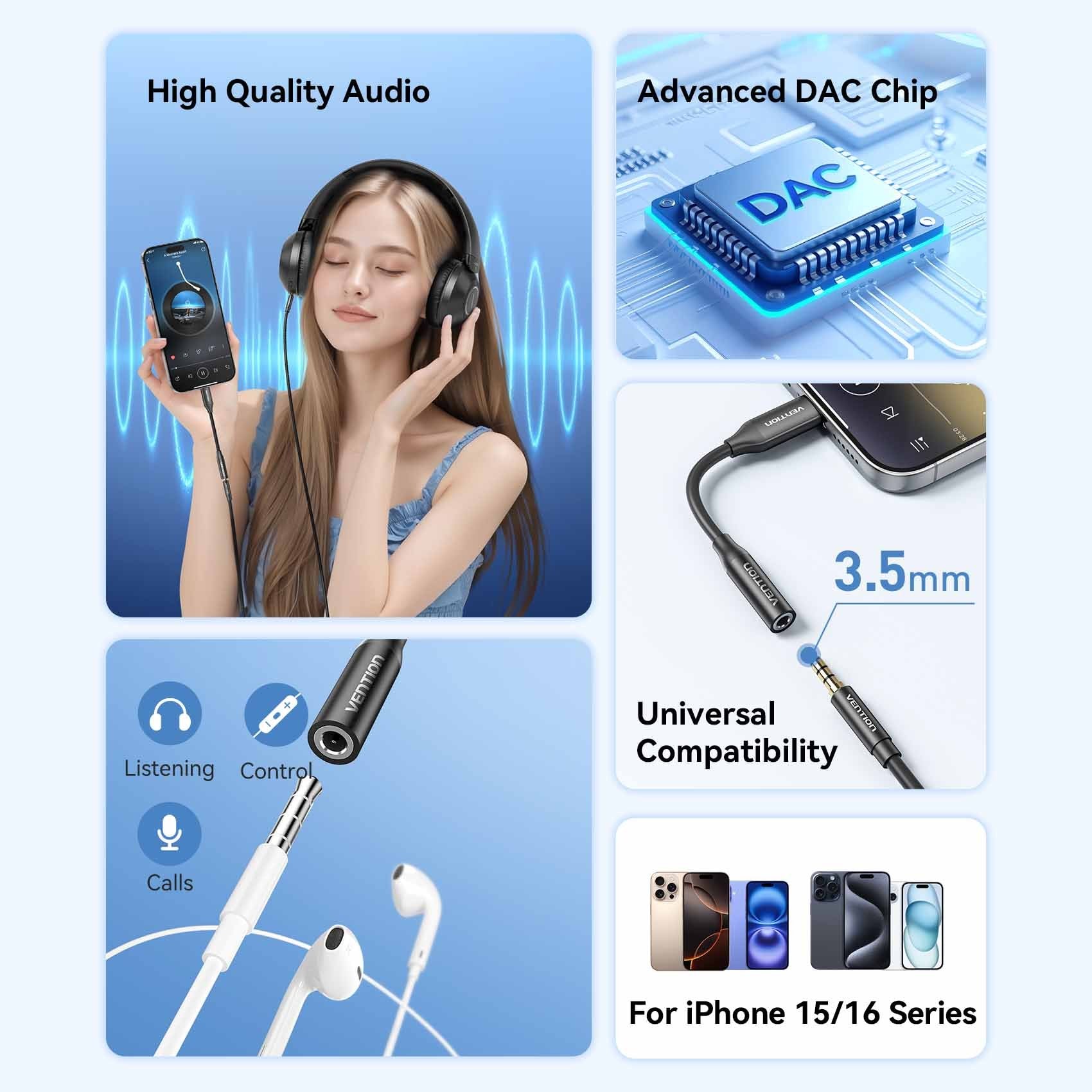 Adaptador Audio Vention Biiba Jack 3.5 Hembra Usb Tipo-C Macho 10cm Negro