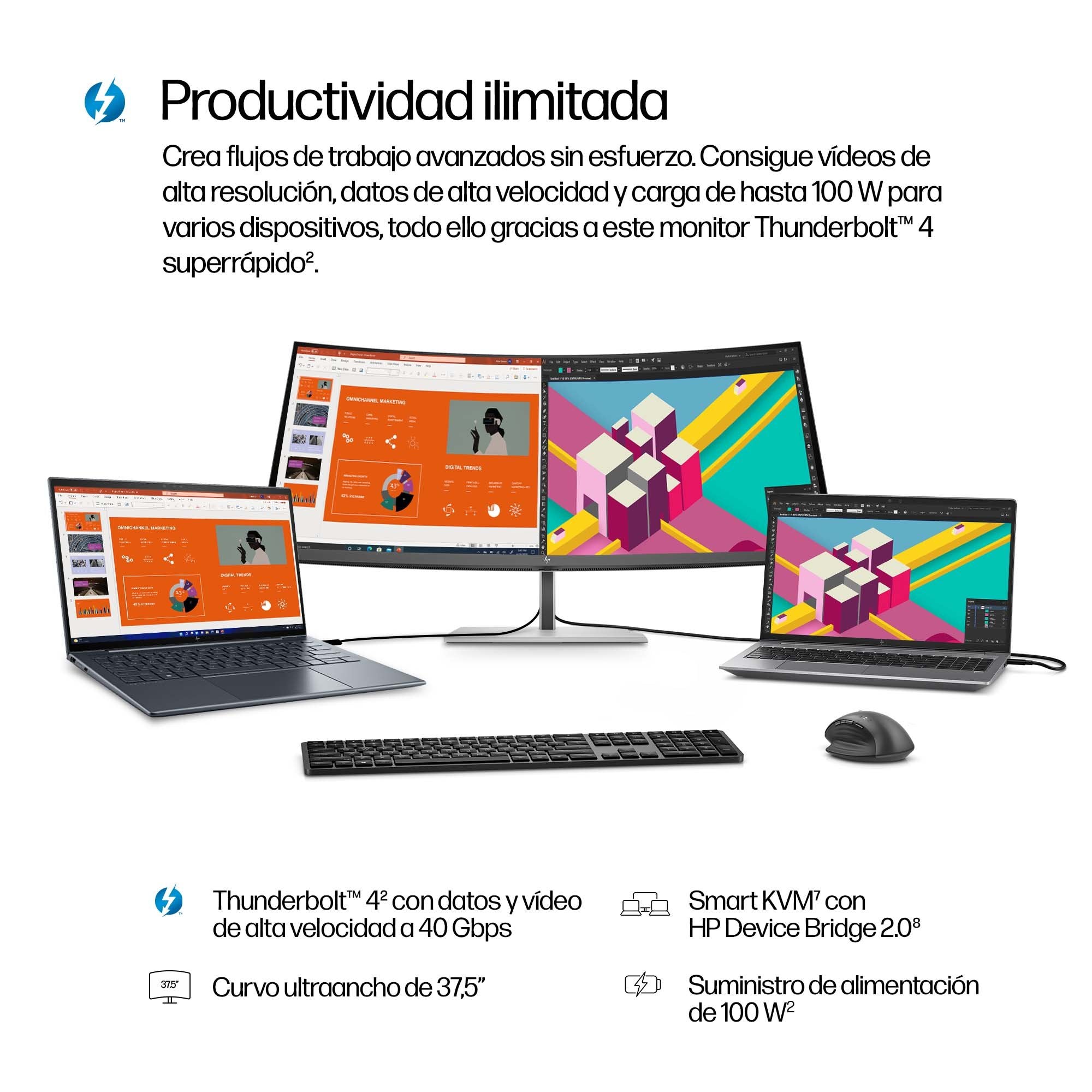 EAN 5715063531365 - HP Series 7 Pro 37.5 inch WQHD+ Thunderbolt 4 Monitor - 738pu pantalla para PC 95,2 cm (37.5") 3840 x 160 imagen 5
