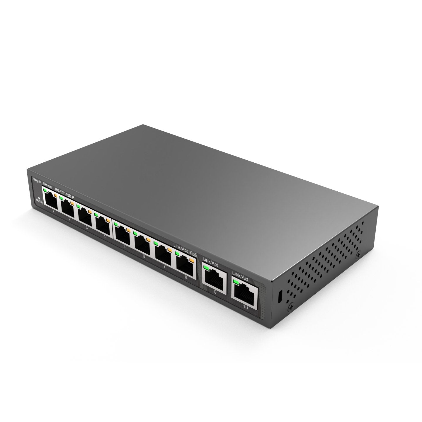 Reyee 8-Port 100mbps + 2 Uplink Port 1000mbps, 8 Of The Ports Support Poe/Poe+ Power Supply. Max Po