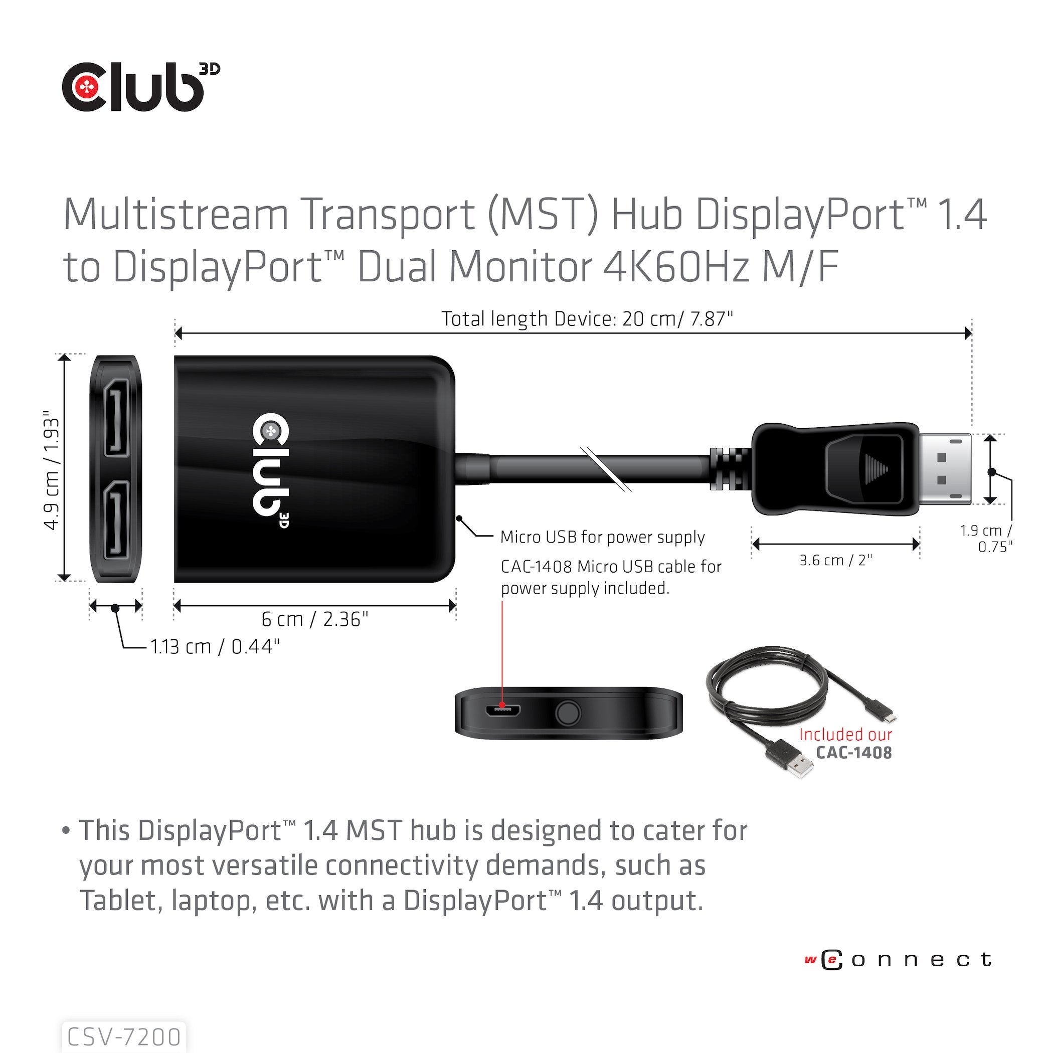 Club3d Multi Mreaming Transport Hub 1xdp -> Dp/Hdmi 4k60hz Retail