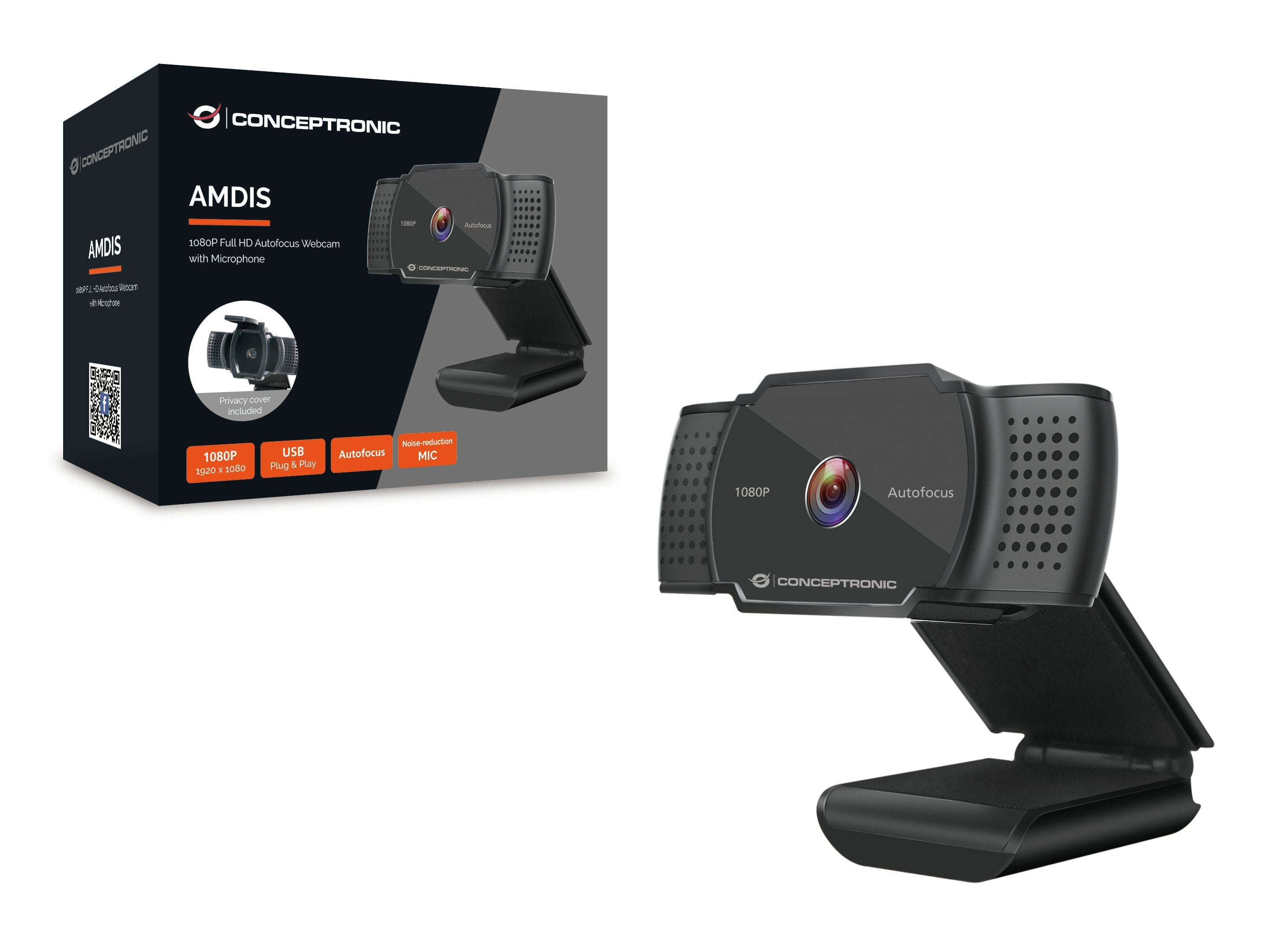 Conceptronic Webcam Amdis 1080p Hd Webcam+Microphone Sw