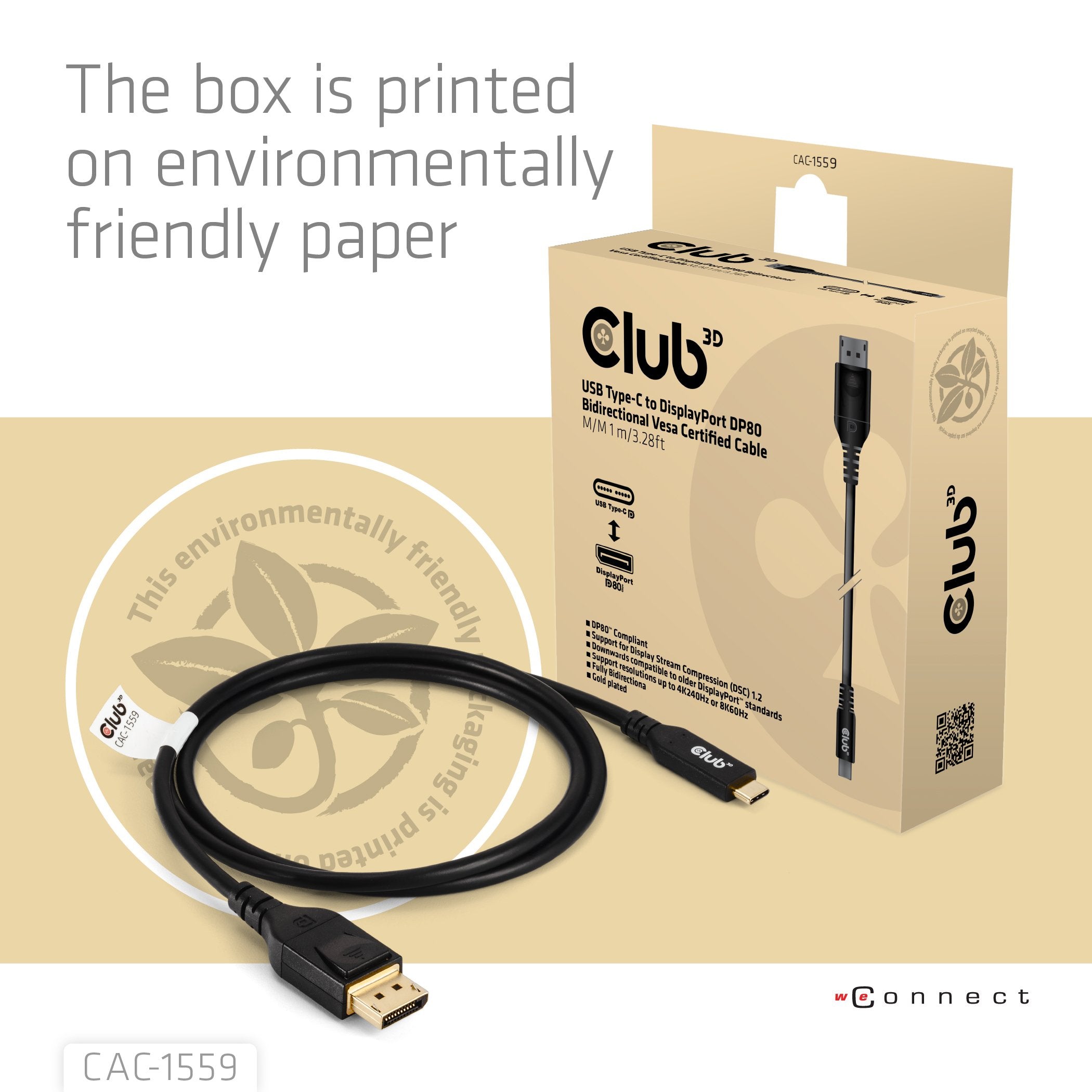 EAN 8719214473099 - CLUB3D USB TYPE-C TO DISPLAYPORT DP80 BIDIRECTIONAL VESA CERTIFIED CABLE 1M/3.28 FT - Kabel - Digital/Dat imagen 5