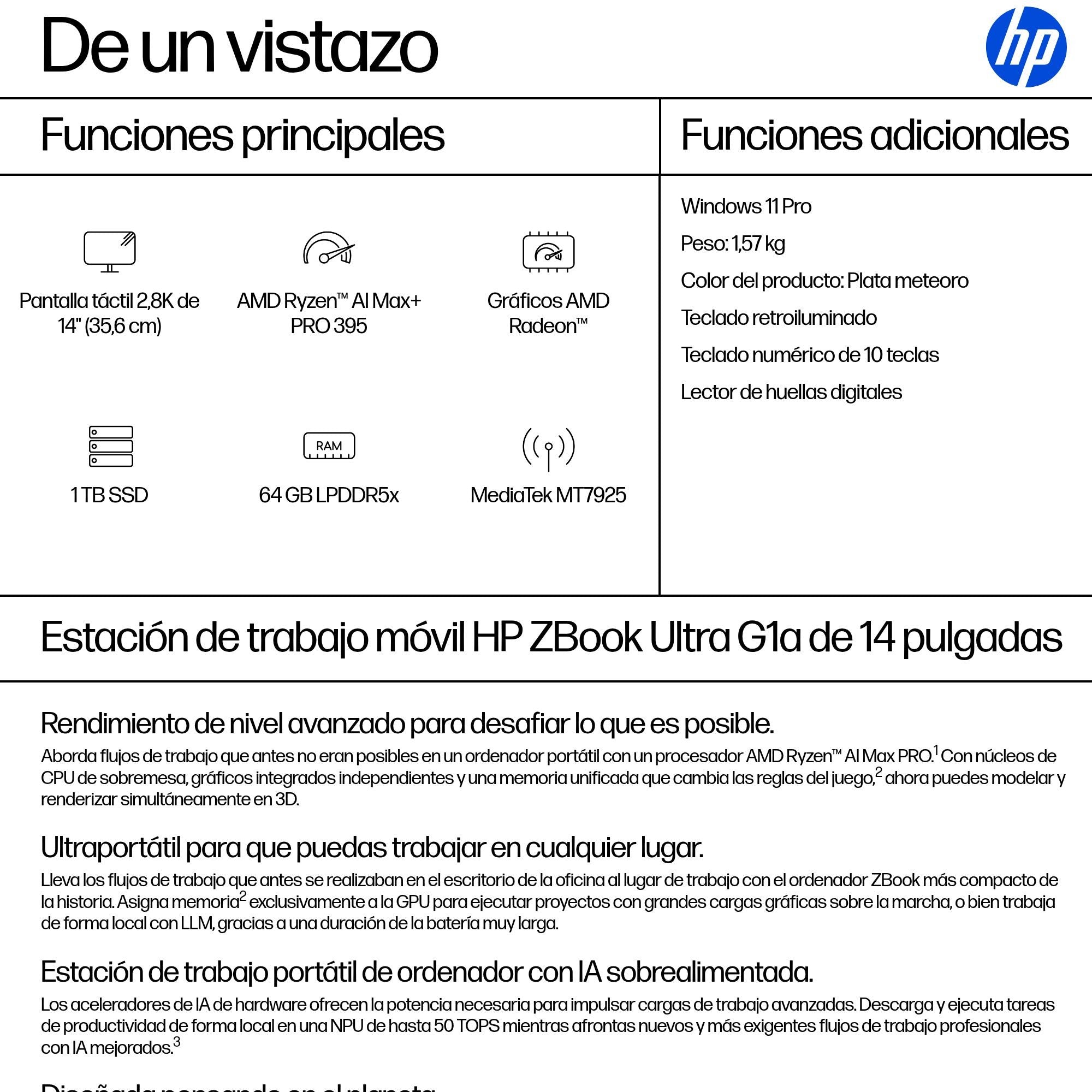 EAN 199251039249 - HP ZBook Ultra G1a Copilot+ PC AMD Ryzen AI Max+ PRO PRO 395 Estación de trabajo móvil 35,6 cm (14") Panta imagen 4
