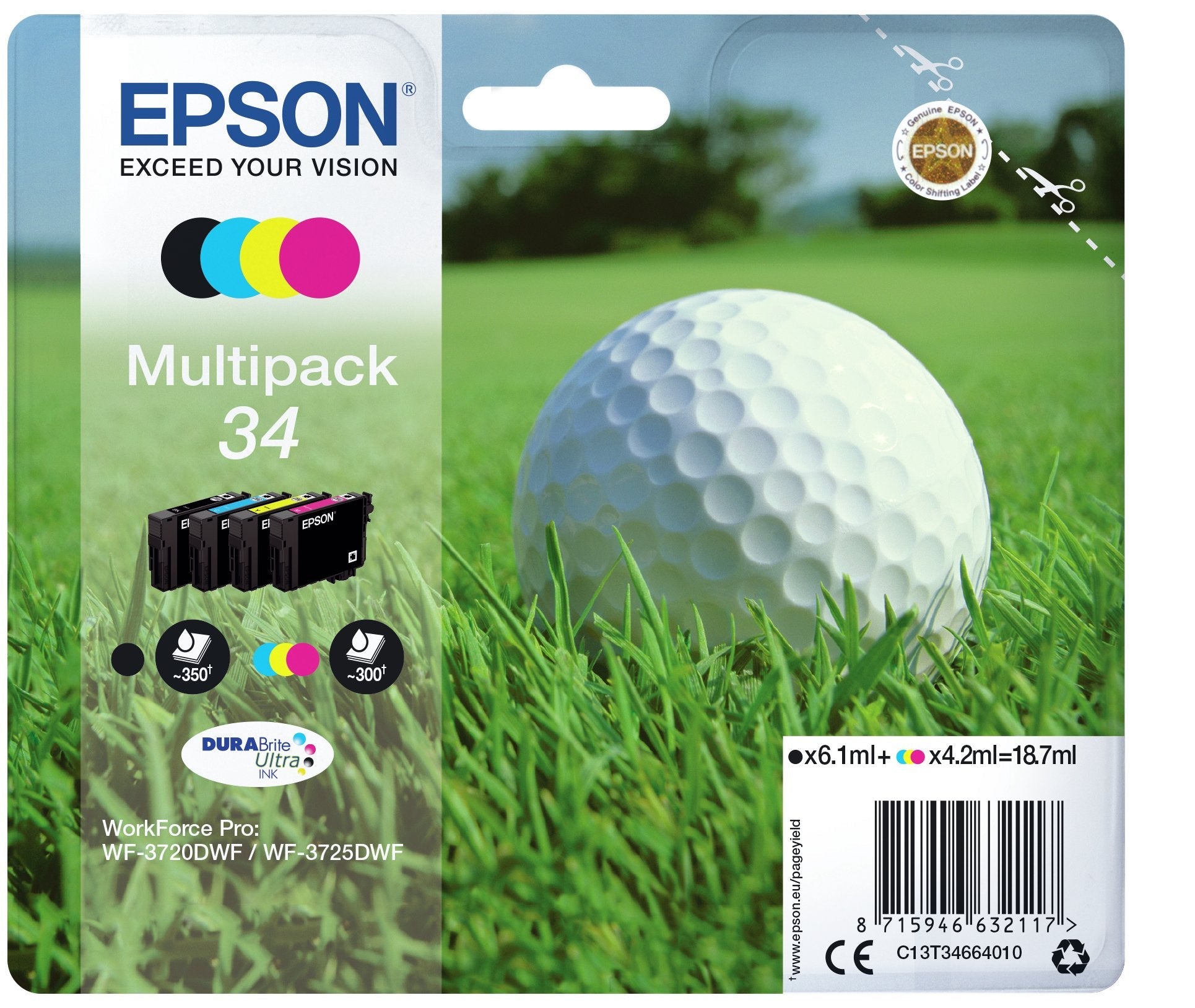 Epson Tinta Bk / C / M / Y Multipack 4-Colours 34 Durabrite Ultra Ink (6,1 Ml Negro + 4,2 Ml Cian + 4,2 Ml Magenta + 4,2 Ml Amarillo)
