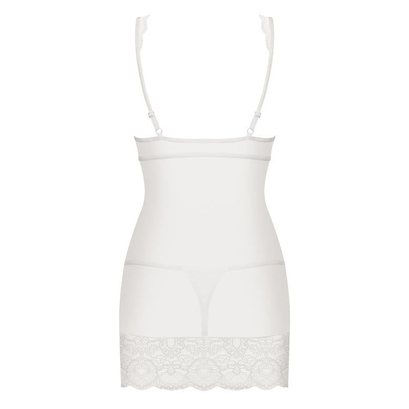 853-Che-2 Chemise Y Tanga Color Blanco Talla (Interno):S/M