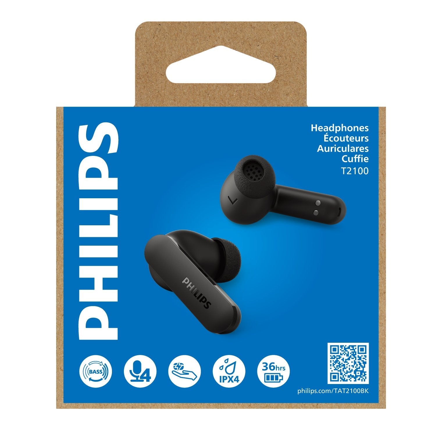 Auriculares Bluetooth Philips Tat2100bk Con Estuche De Carga Autonomía 8h Negros