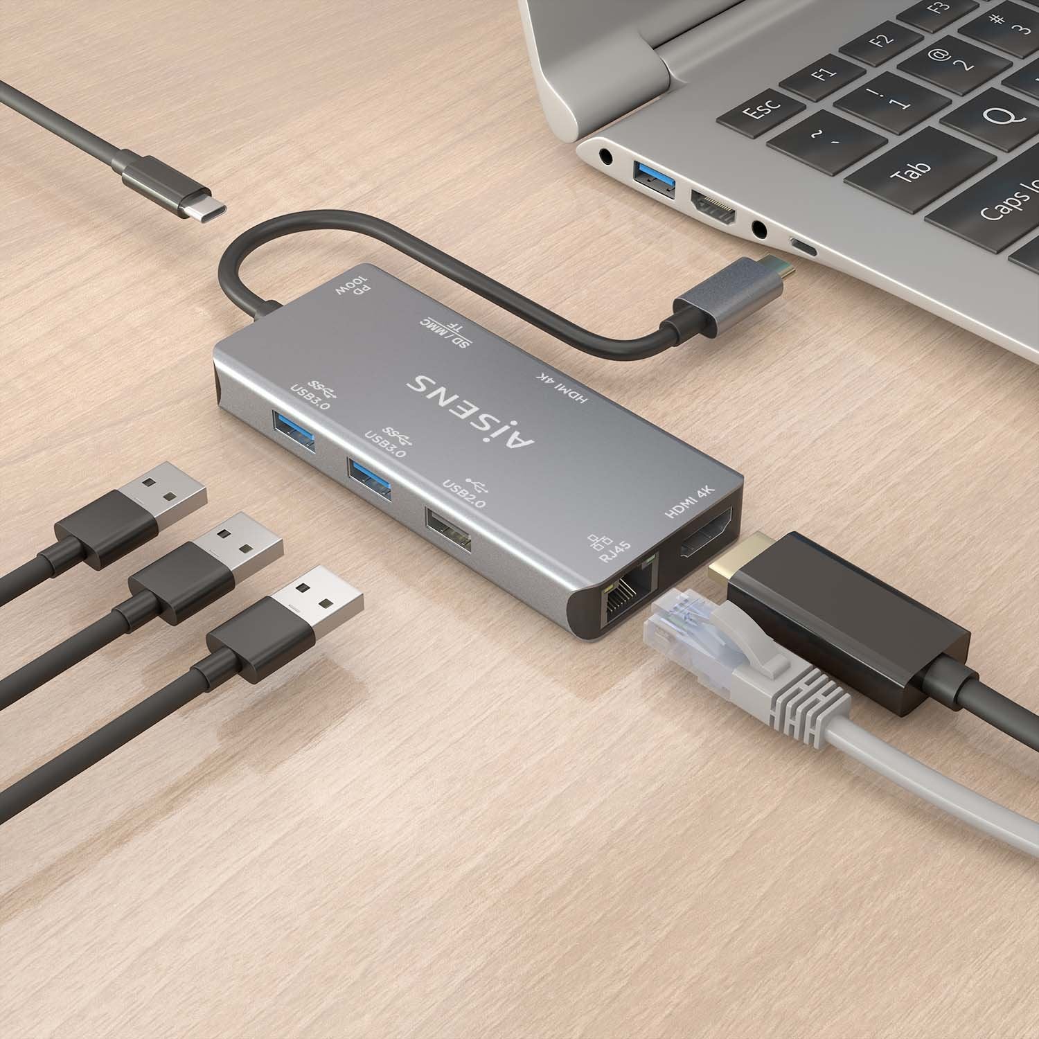 EAN 8435739901724 - AISENS ASUC-9P018-GR base para portátil y replicador de puertos Alámbrico USB 3.2 Gen 1 (3.1 Gen 1) Type- imagen 6