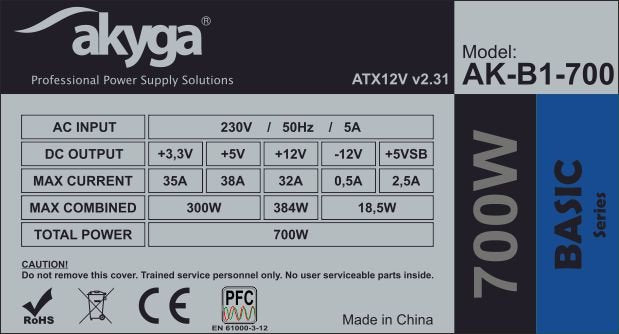 EAN 5901720131485 - Akyga AK-B1-700 unidad de fuente de alimentación 700 W 20+4 pin ATX ATX Gris imagen 4