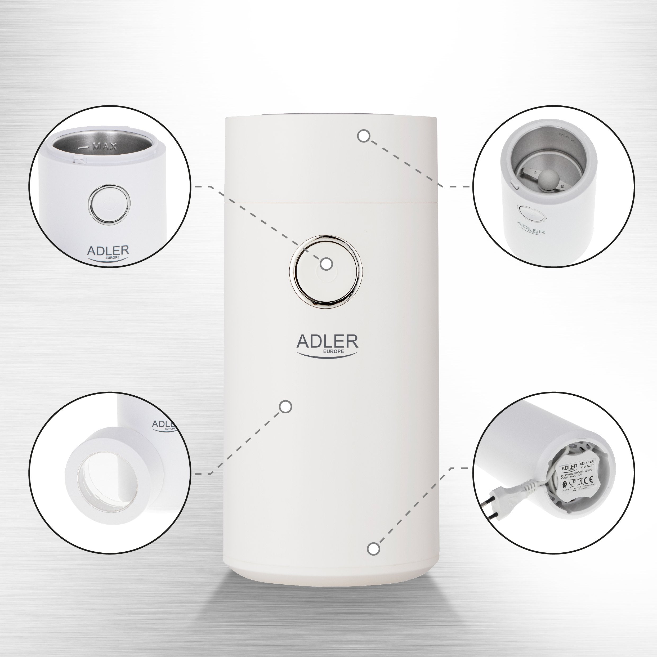 EAN 5903887800457 - Adler AD 4446WS molinillo de café 150 W Blanco imagen 2