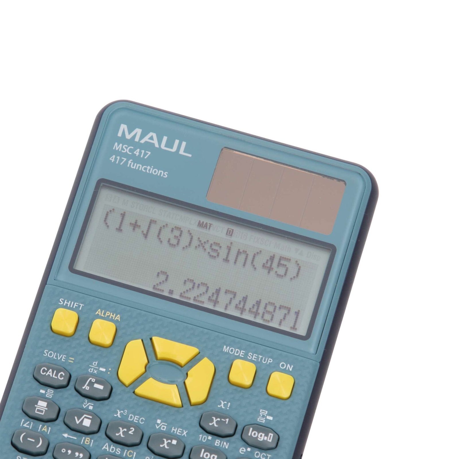 Maul Msc 417 - Calculadora Científica Con Pantalla De 2 Líneas, 80% Plástico Reciclado, Pantalla Lcd, Incluye Funda De Tapa Dura, Color Azul Y Negro