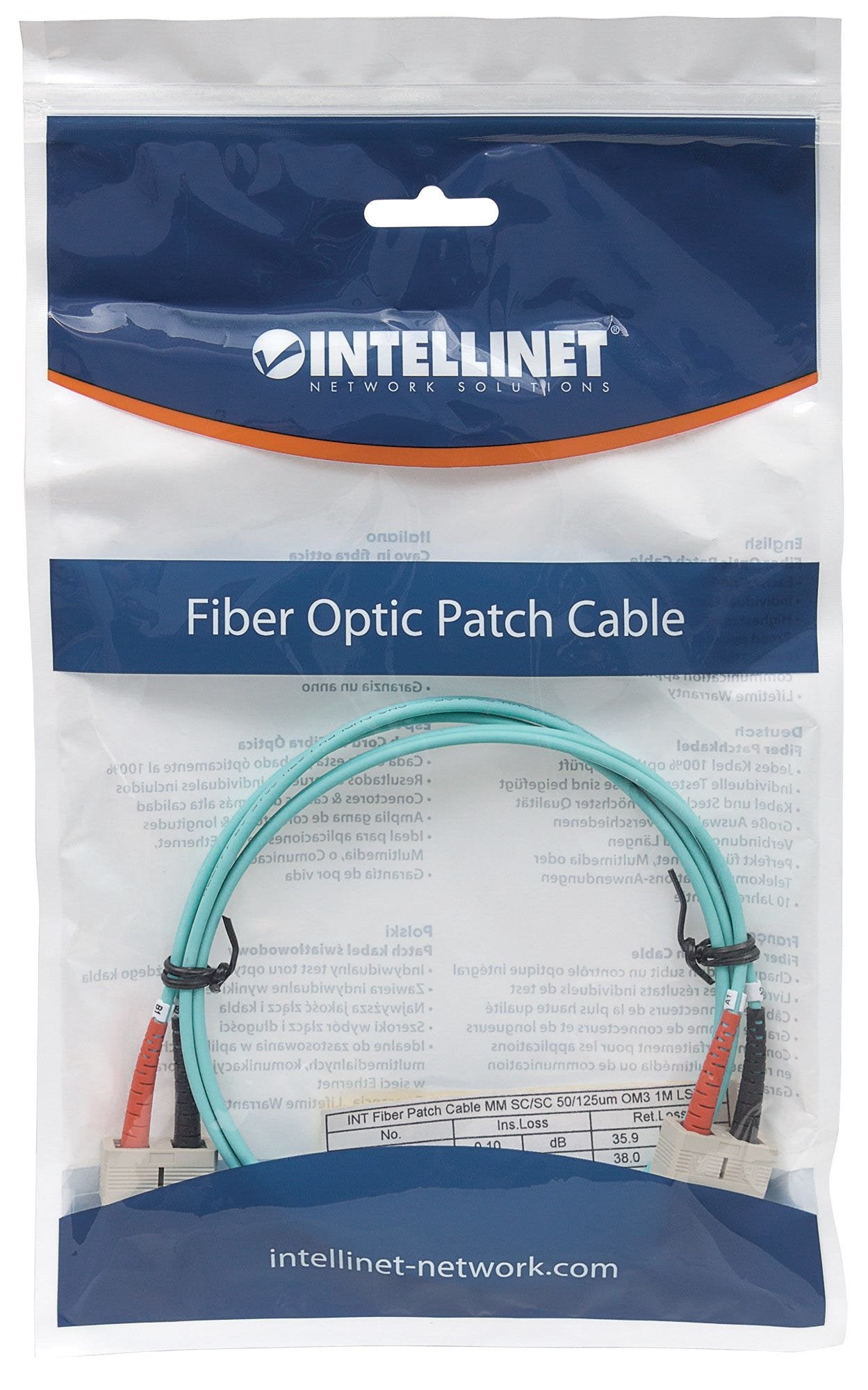 Intellinet 751100 Cable De Fibra Optica 3 M Sc Om3 Color Aguamarina