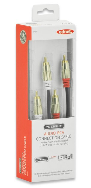 Ednet 2.5m Rca X 2 M/M Cable De Audio 2,5 M 2 X Rca Negro
