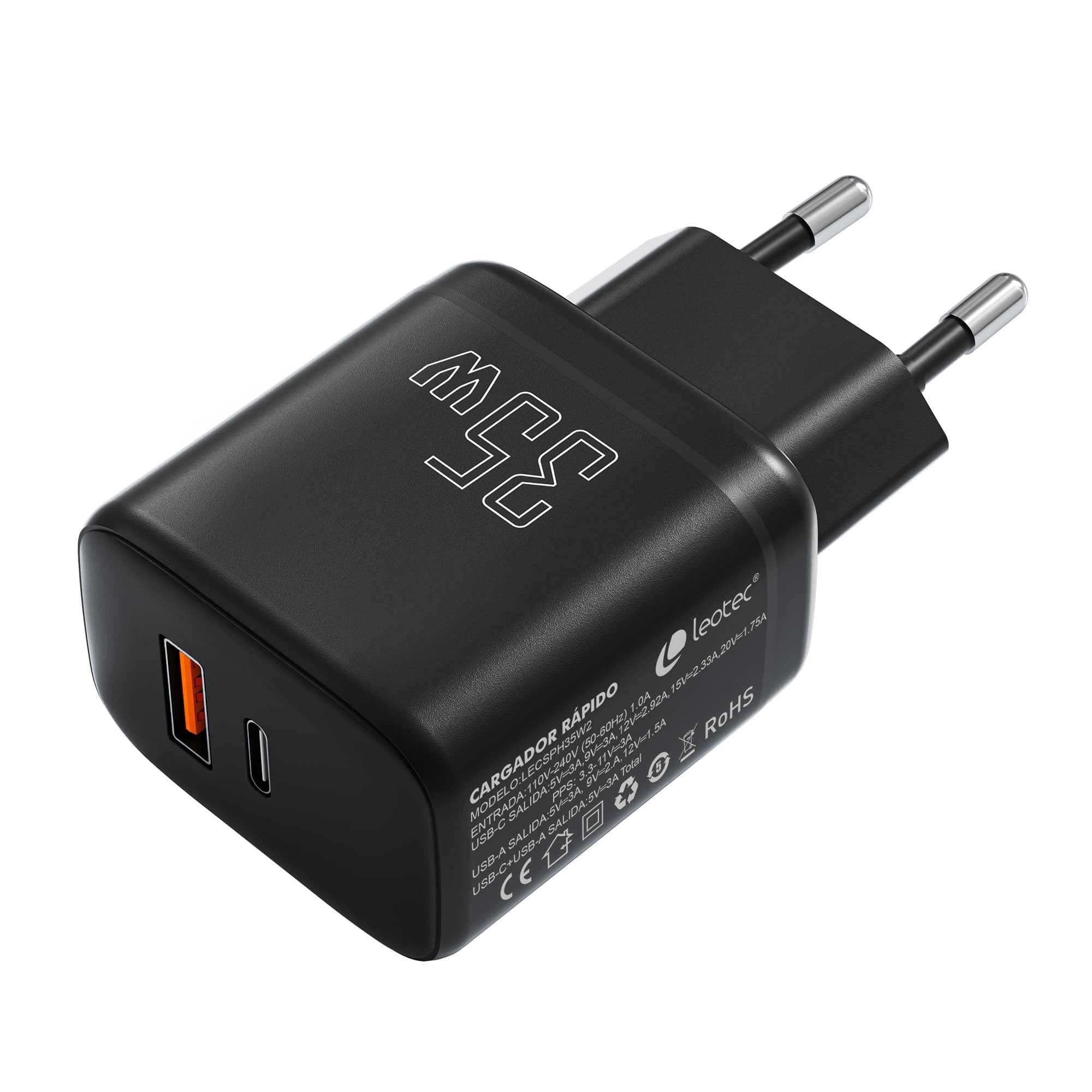 Cargador De Pared Leotec Lecsph35w2 1xusb Tipo-C 1xusb 35w