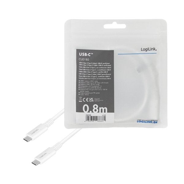 Cable De Conexión Logilink Usb 4 Usb-C Gen3x2, E-Mark, 8k, 1m, Wei