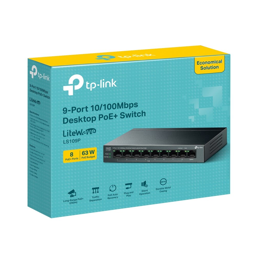 EAN 4895252504620 - TP-Link LiteWave LS109P switch No administrado Fast Ethernet (10/100) Energía sobre Ethernet (PoE) Negro imagen 4
