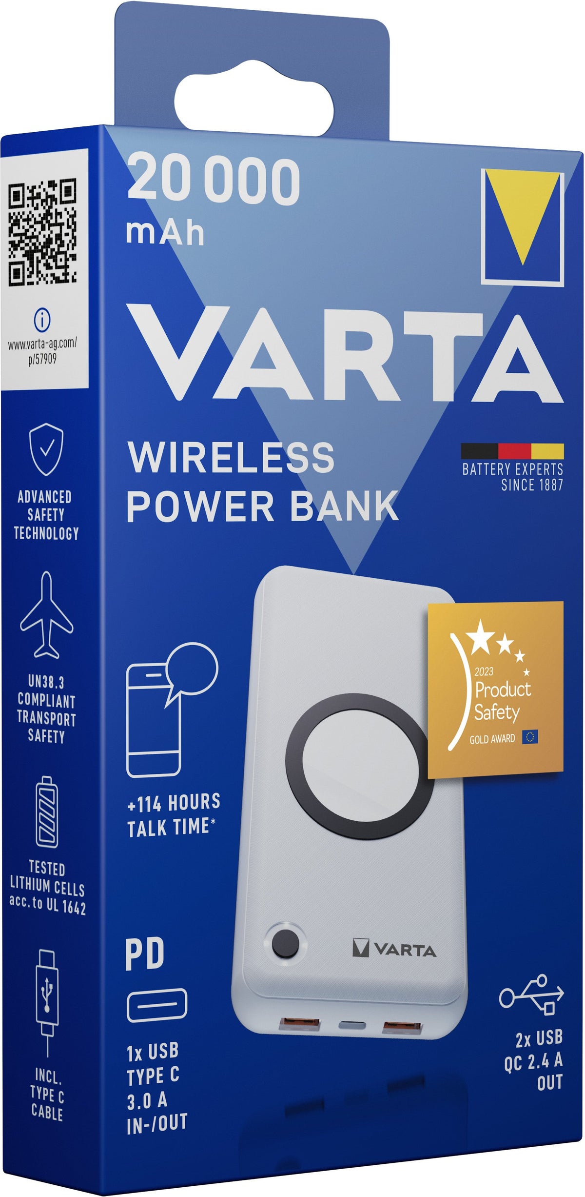 EAN 4008496056101 - Varta 57909 101 111 batería externa Polímero de litio 20000 mAh Cargador inalámbrico Blanco imagen 6