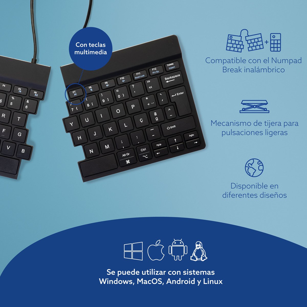 R-Go Split Break Keyboard, Qwerty (Pt), Bluetooth, Black