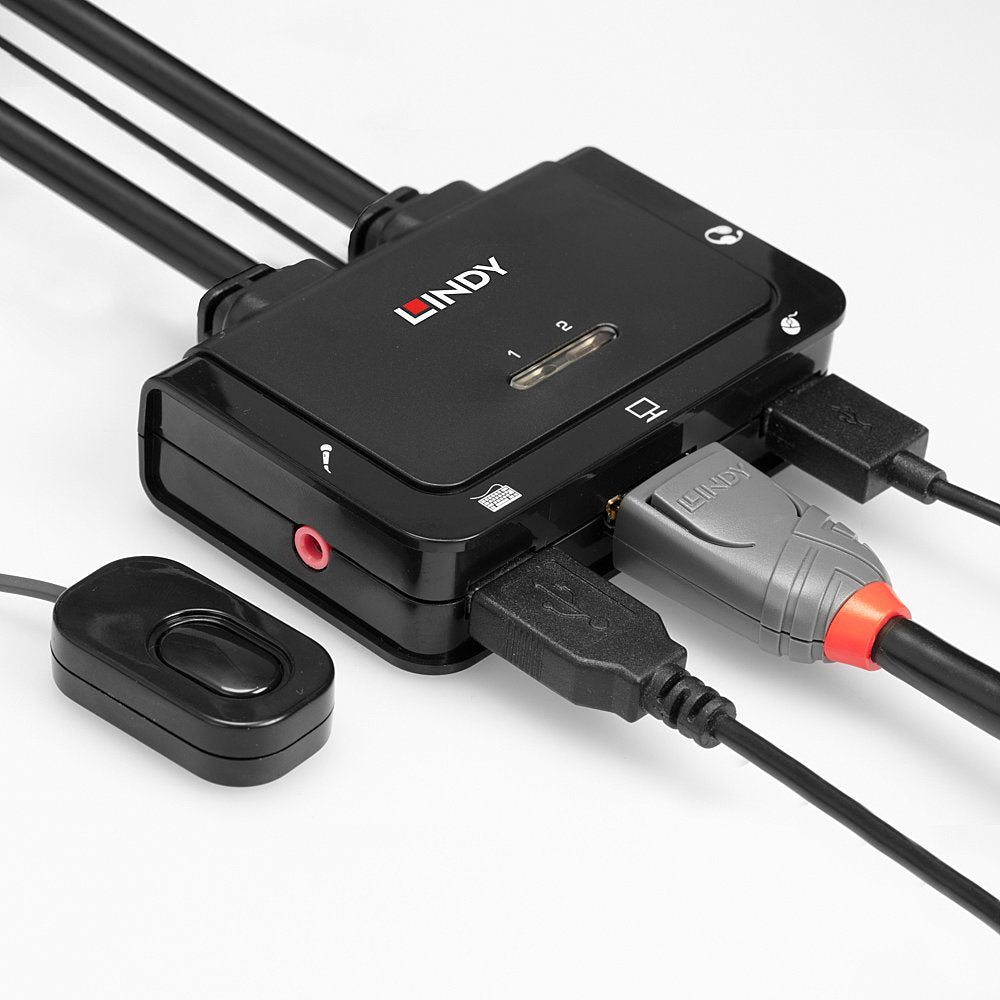 Lindy 2 Port Displayport 1.2, Usb 2.0 Kvm Switch Mit Audio